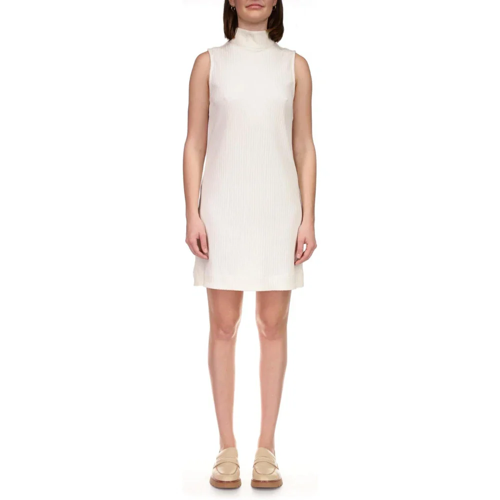 Sanctuary Shift Dress Women White Ribbed Mock Neck Sleeveless Party FROG363