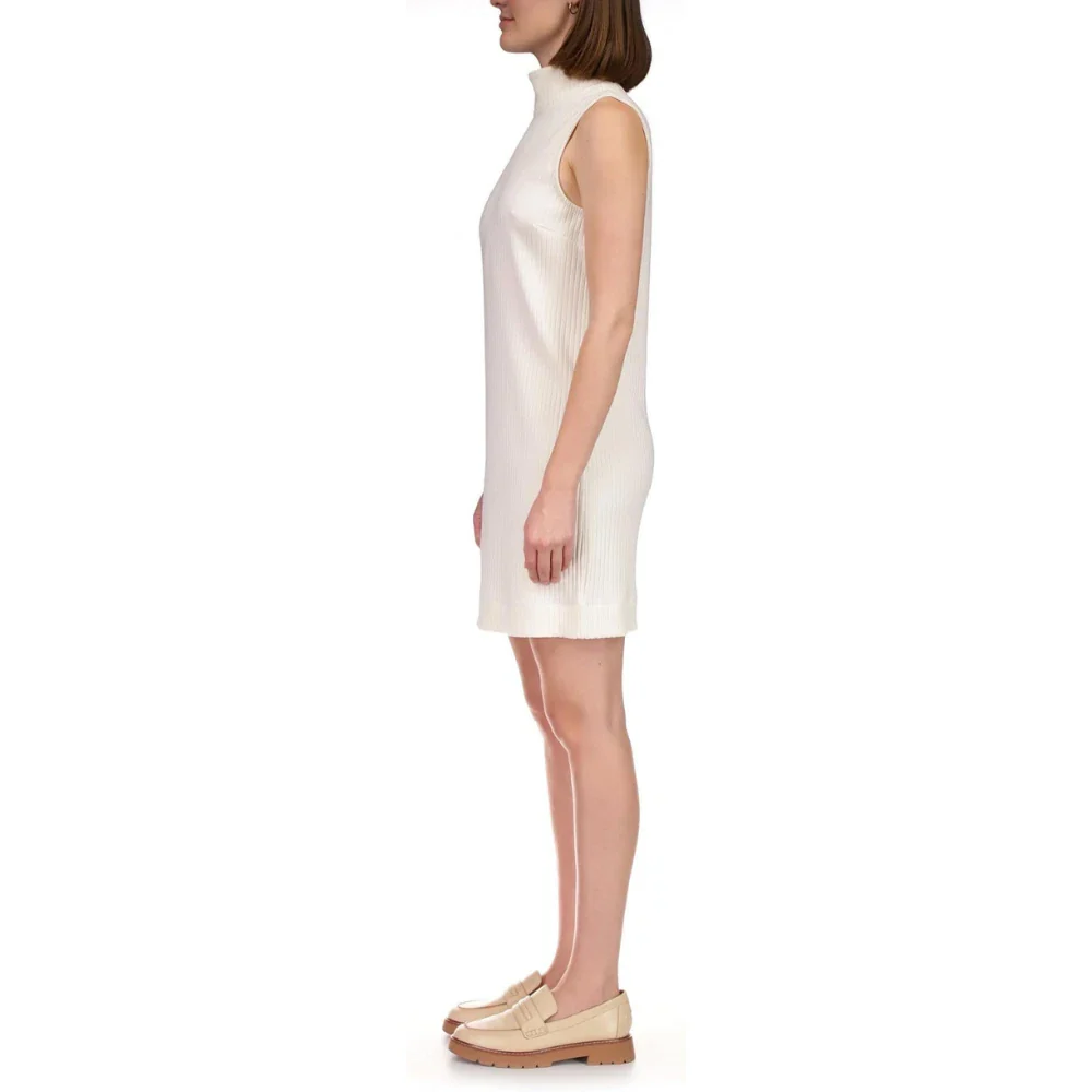 Sanctuary Shift Dress Women White Ribbed Mock Neck Sleeveless Party FROG363 - Image 3