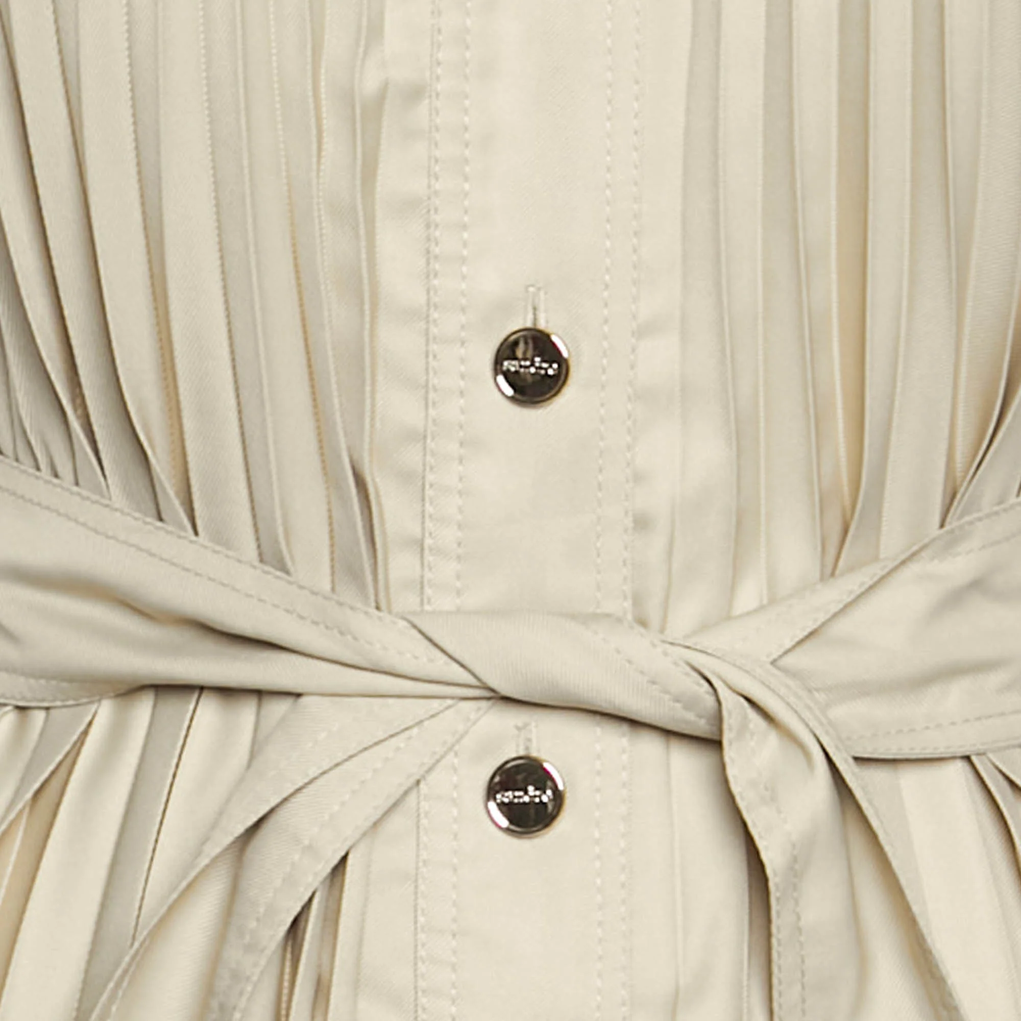 Sandro Beige Plisse Button Up Belted Mini Dress - Image 4