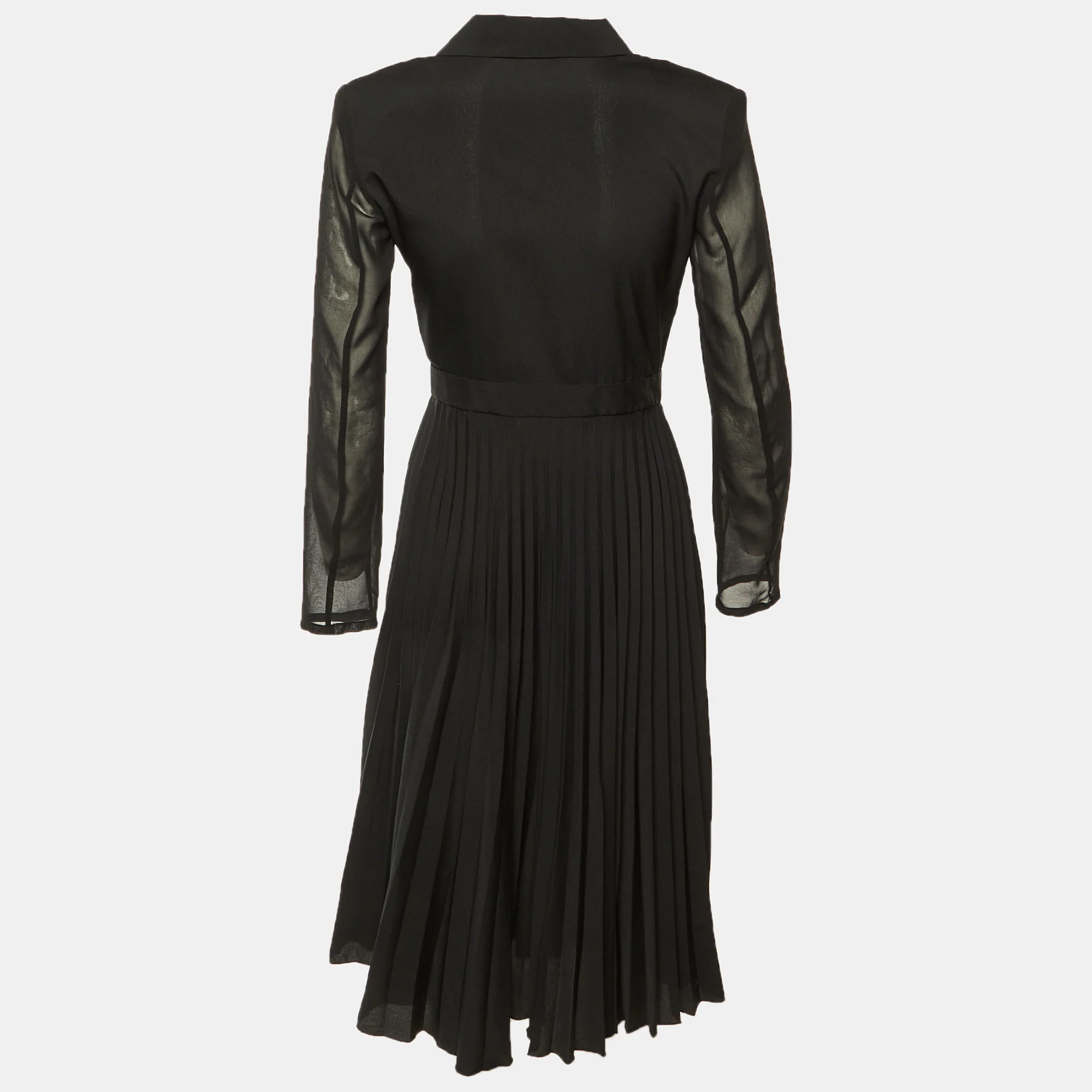 Sandro Black Crepe & Plisse Wrap Style Midi Dress - Image 3