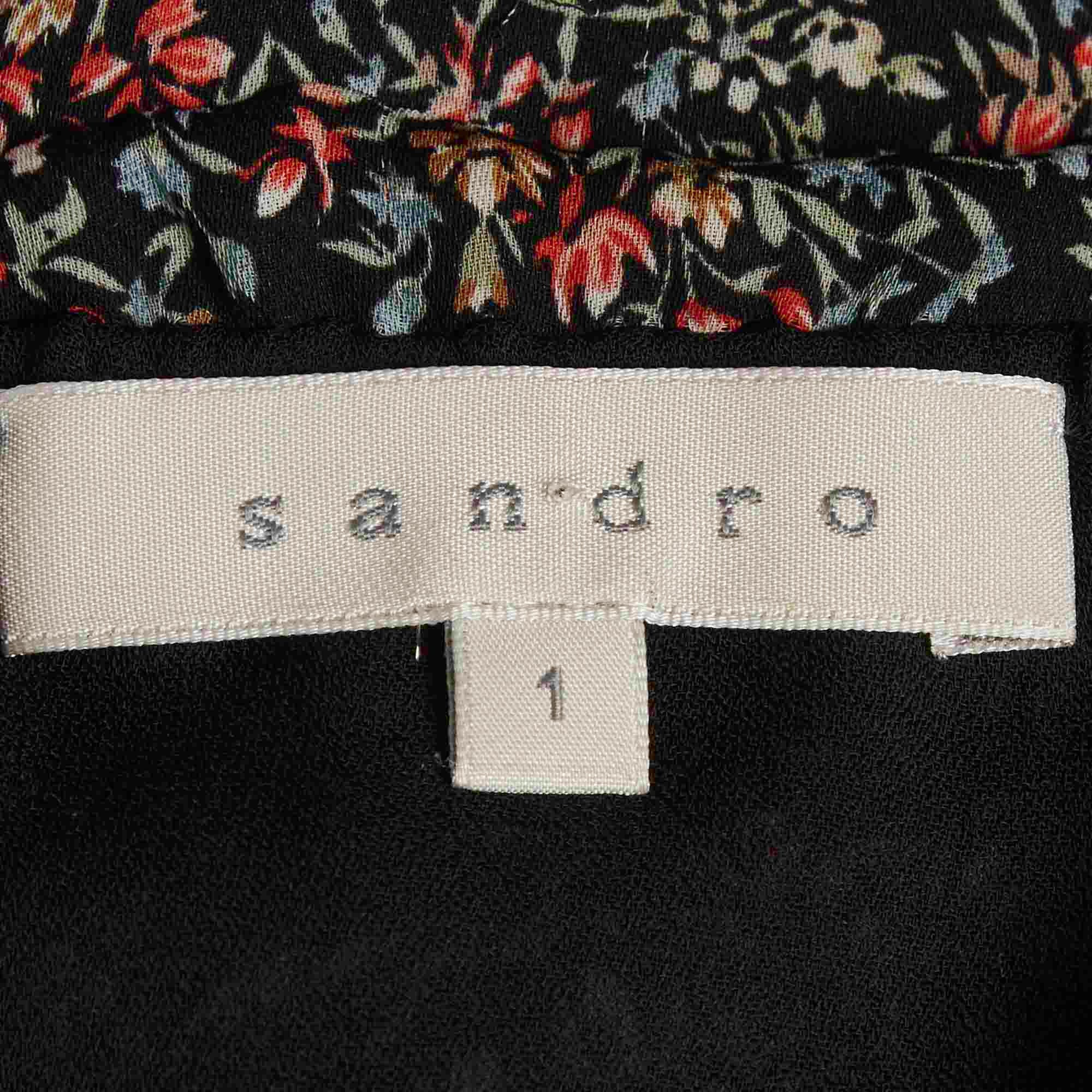 Sandro Black Floral Print Chiffon Ruched Mini Dress - Image 5