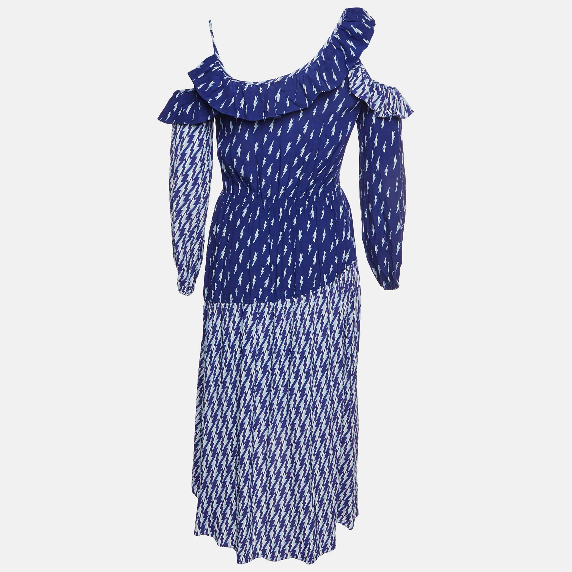 Sandro Blue Printed Crepe Cold Shoulder Kemila Dress - Image 2