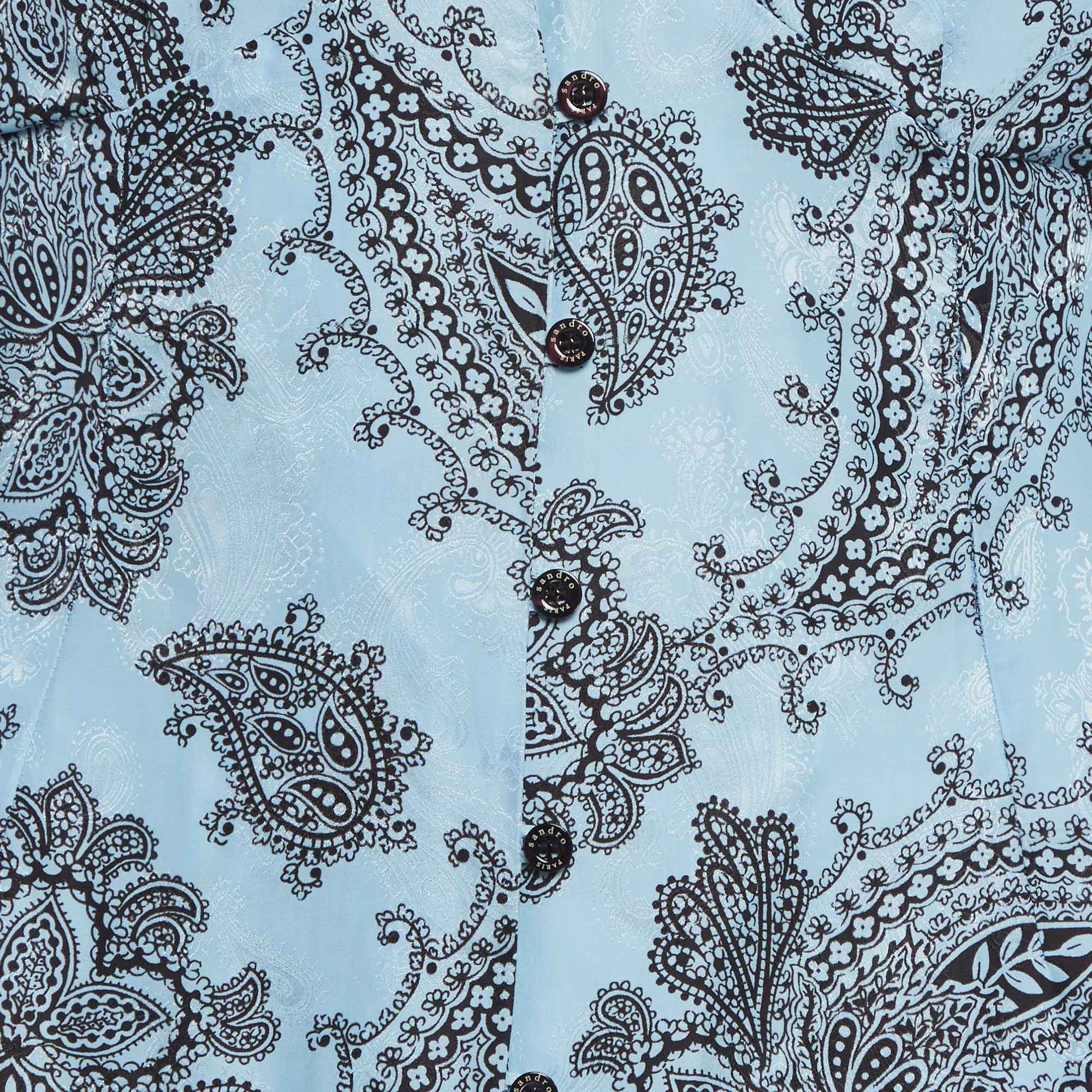 Sandro Blue Printed Silk Blend Button Front Dress - Image 4