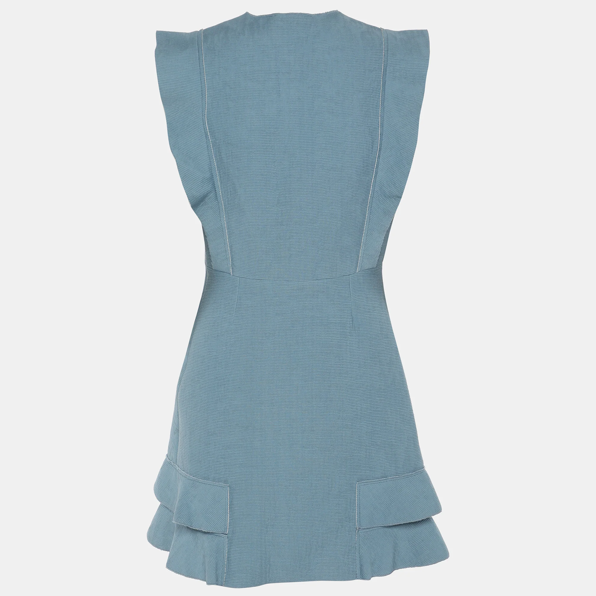 Sandro Blue Viscose Ruffled Mini Dress - Image 2