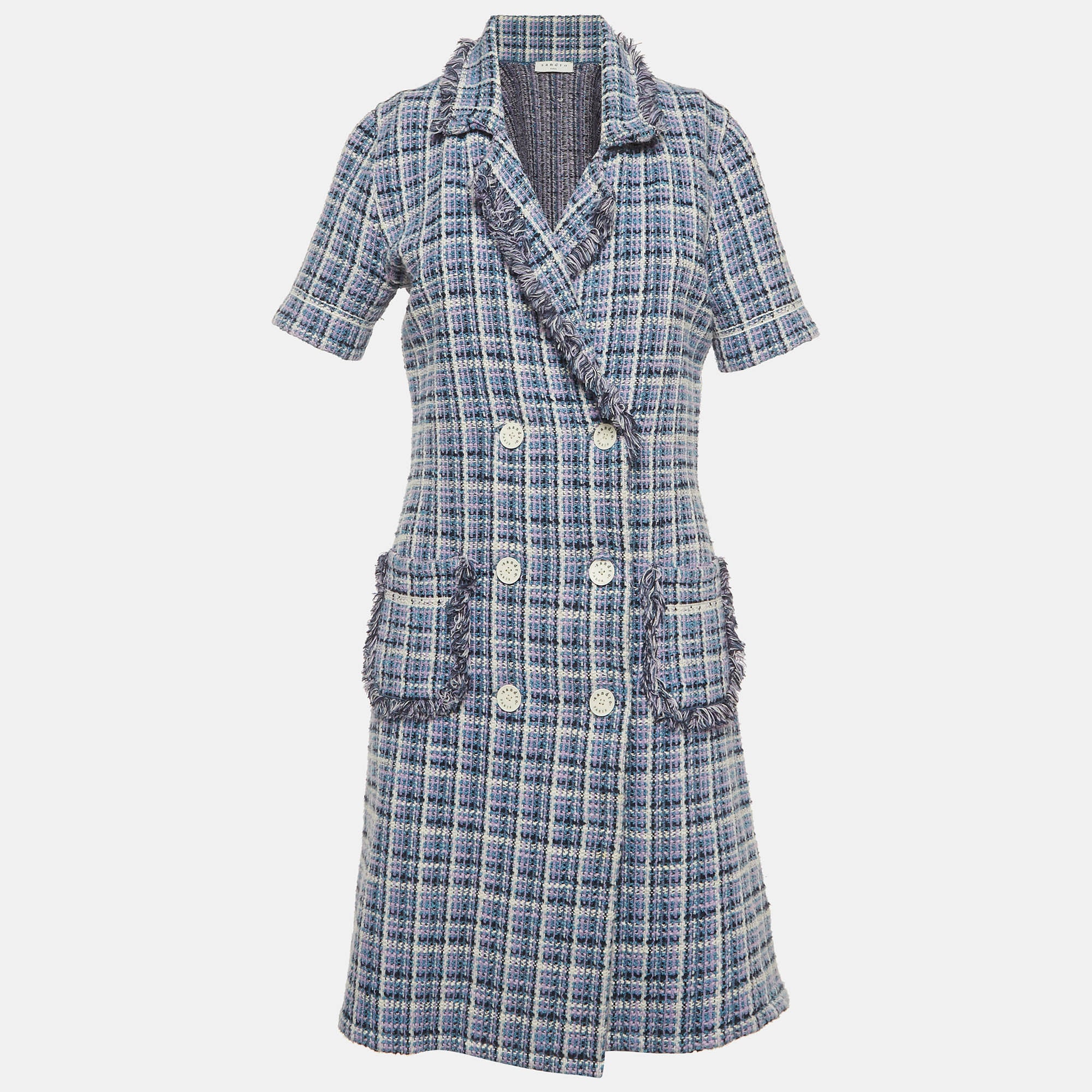 Sandro Purple Tweed Double Breasted Mini Dress