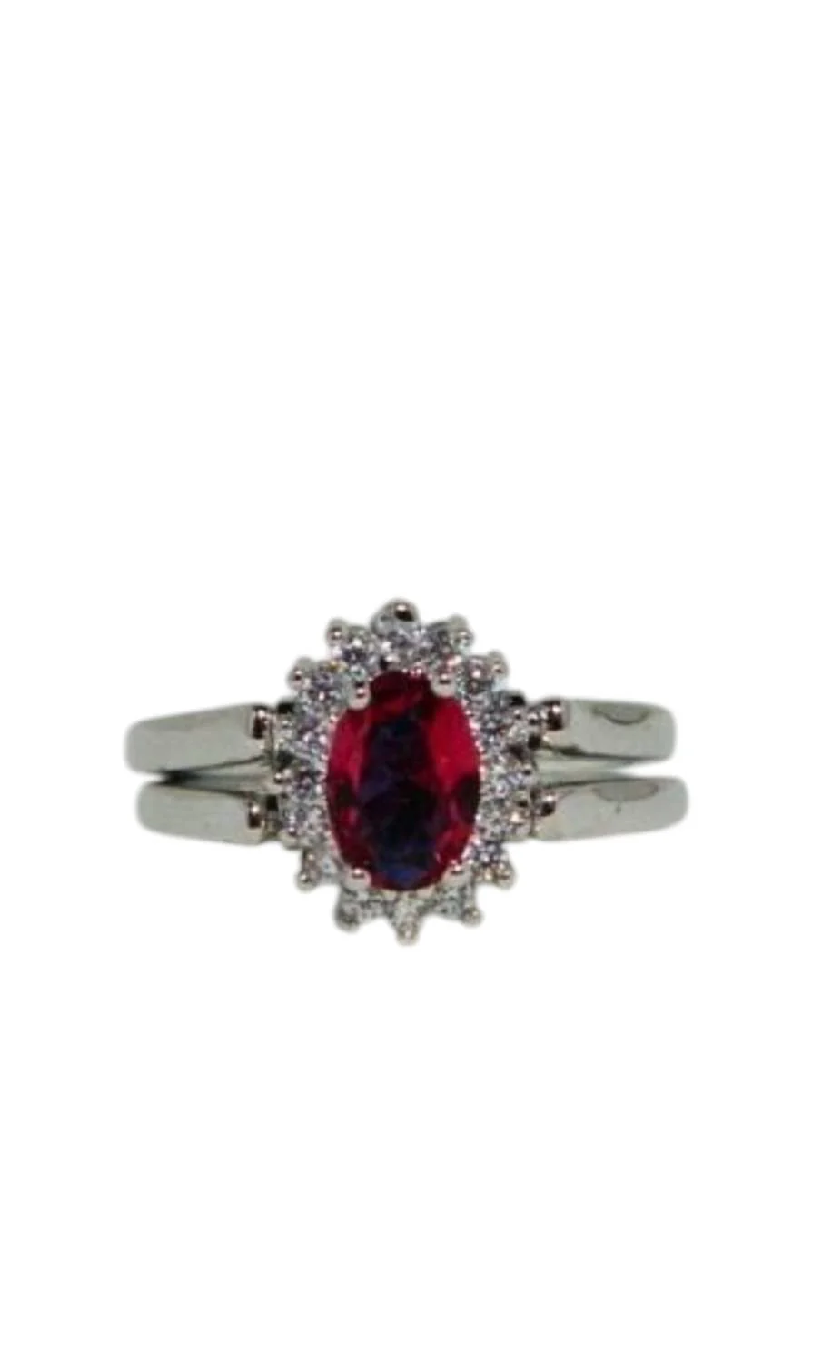 Sapphire/ruby Reversible Rhodium Plated Ring In Red