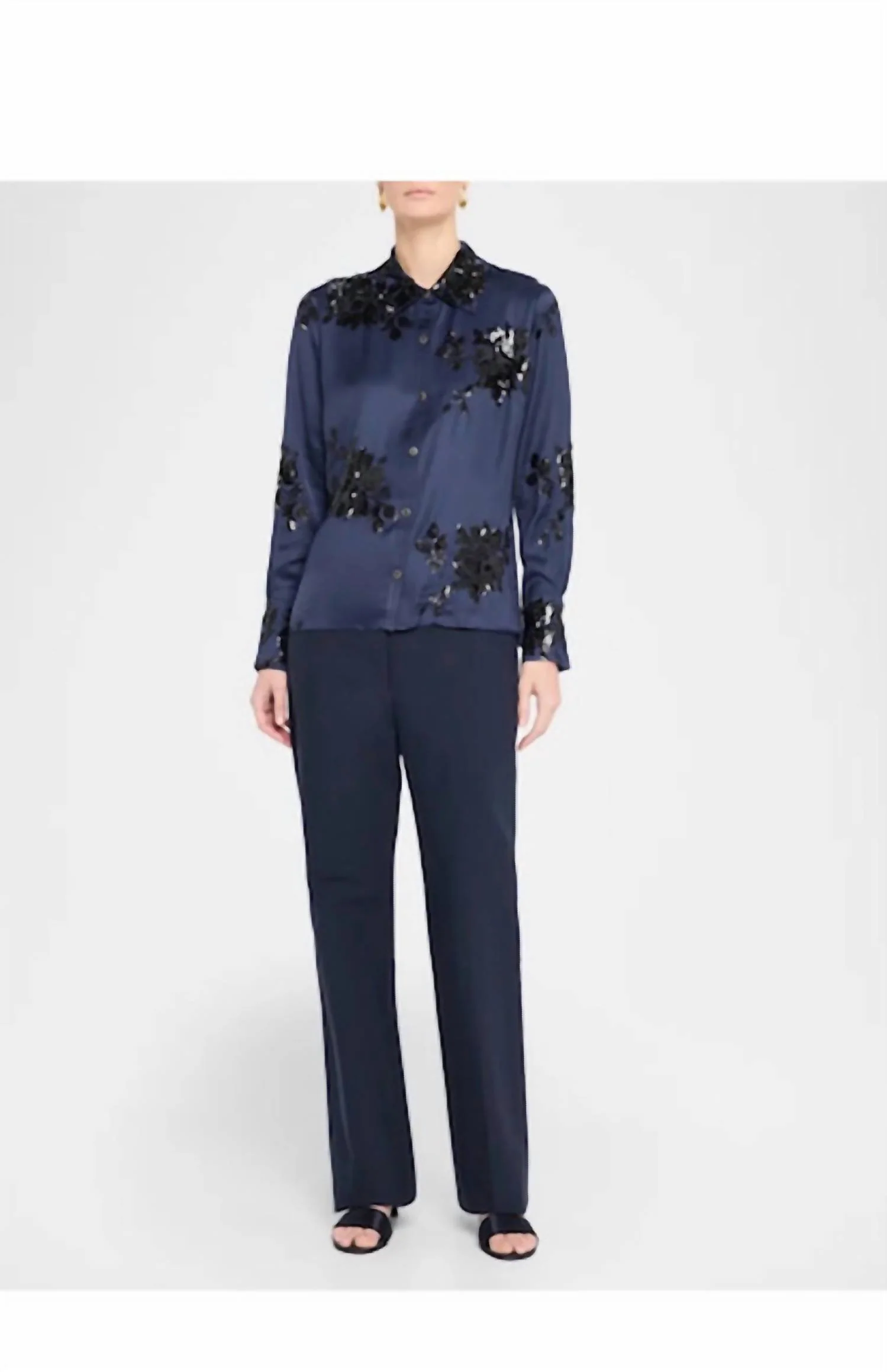 Sara Button Down Shirt In Navy