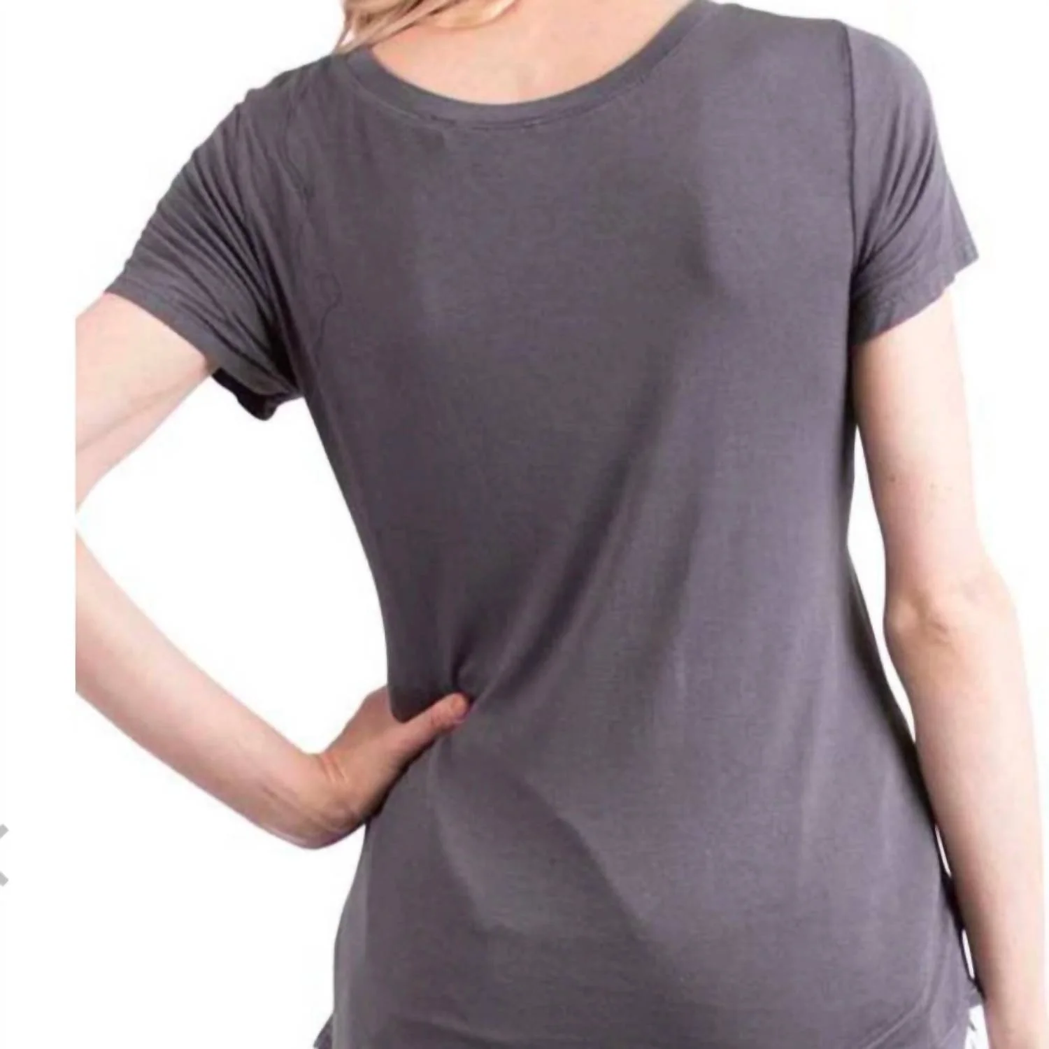 Satin V-Neck Short Sleeve Tee In Charcoal - Image 2