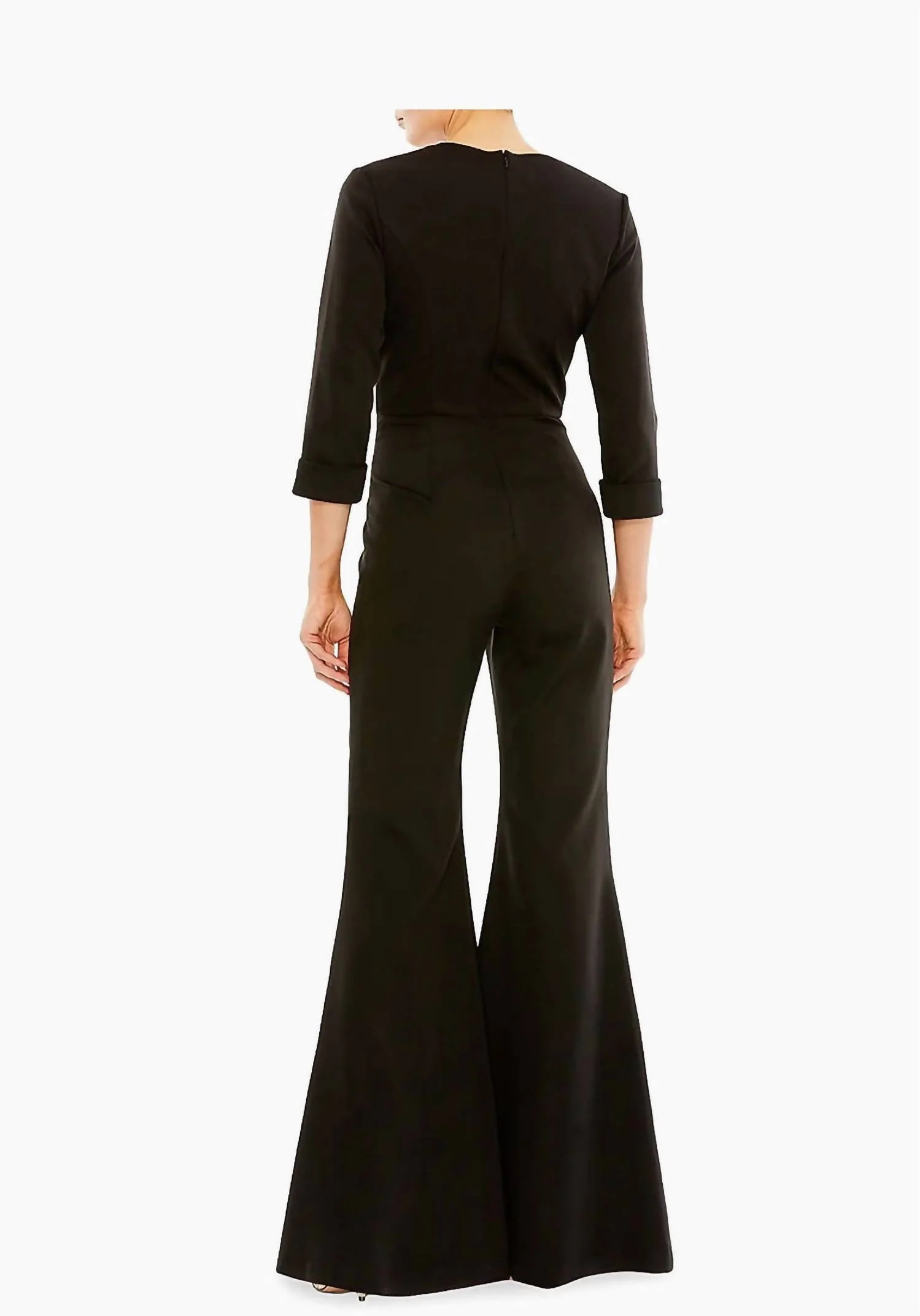 Satin Wide Leg Jumpsuit In Black - Image 2