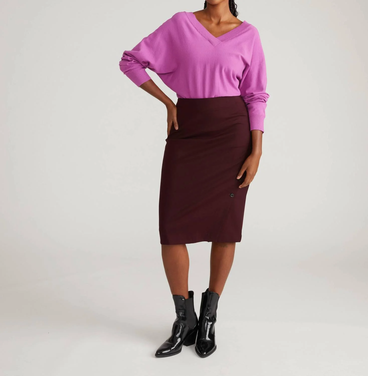 Savvy Fine Knit Sweater Blouse In Purple Vision