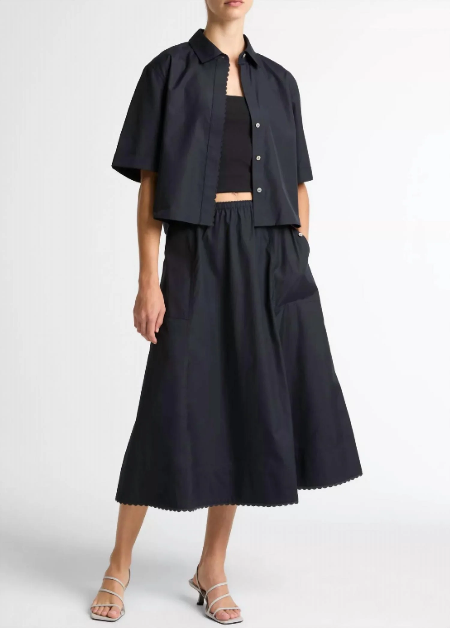 Scallop Detail Midi Skirt In Eclipse