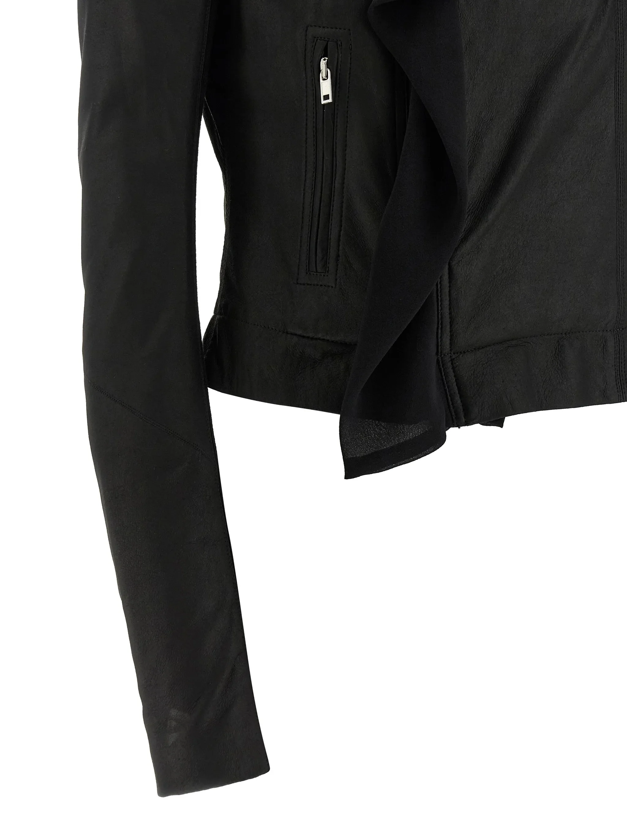 Scarf Biker Cropped Leather Jacket - Image 4