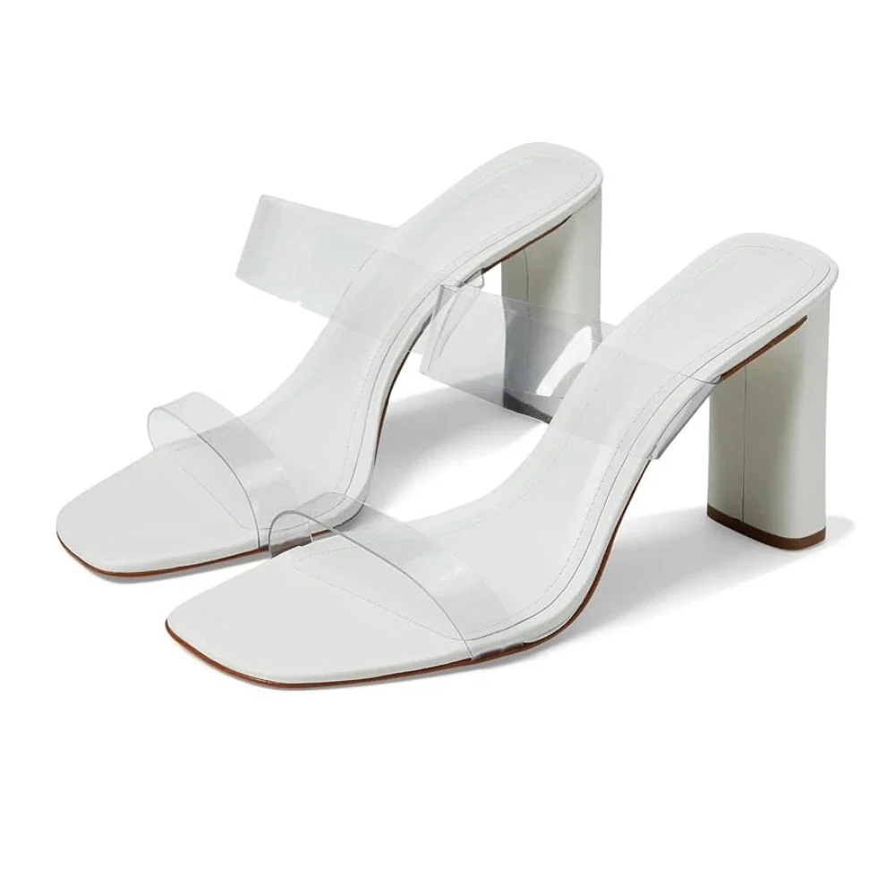 Schutz Ariella Sandals Women's White Slip-On Square Toe Block Heel HTAT950