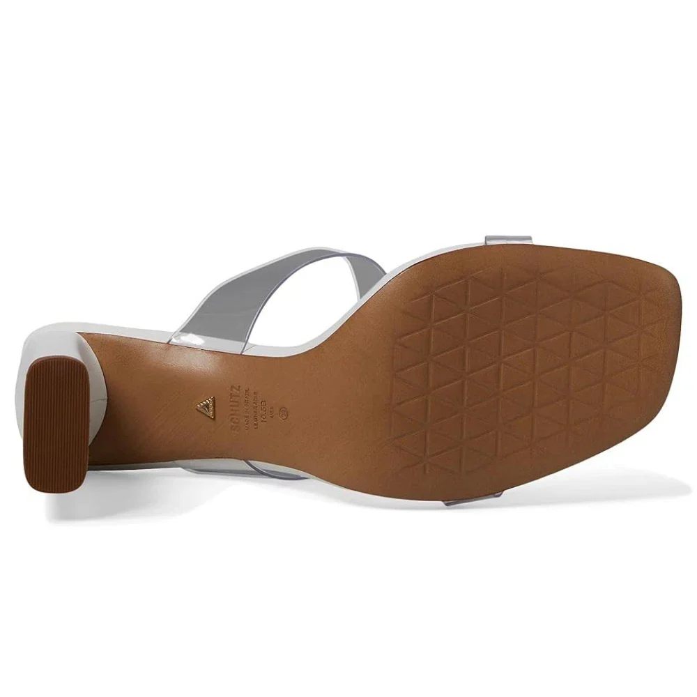 Schutz Ariella Sandals Women's White Slip-On Square Toe Block Heel HTAT950 - Image 5