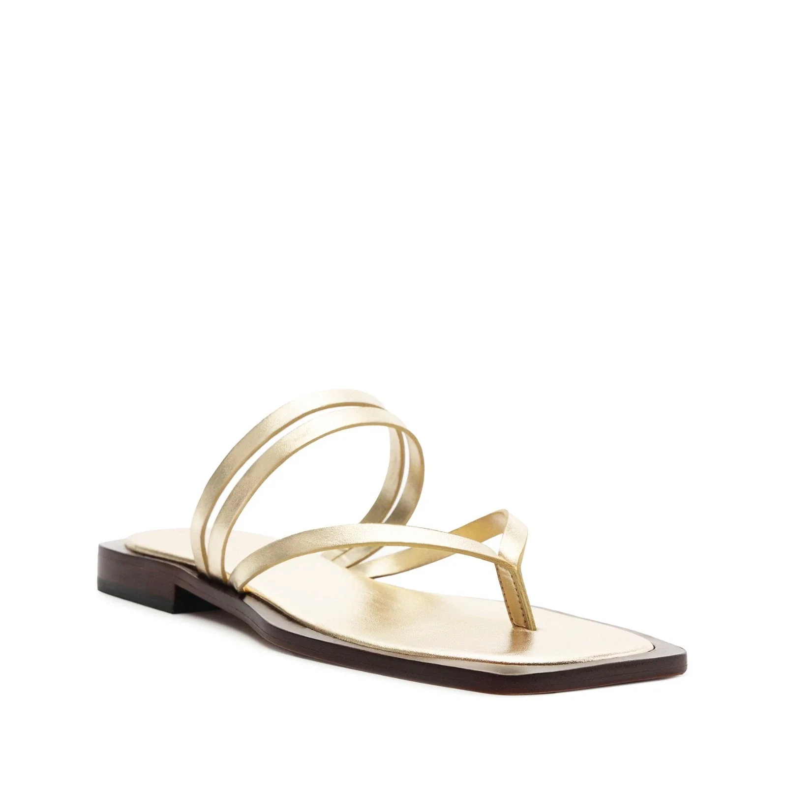 Schutz Rania Sandals Women's Platina Metallic Leather Square Toe HTAT947
