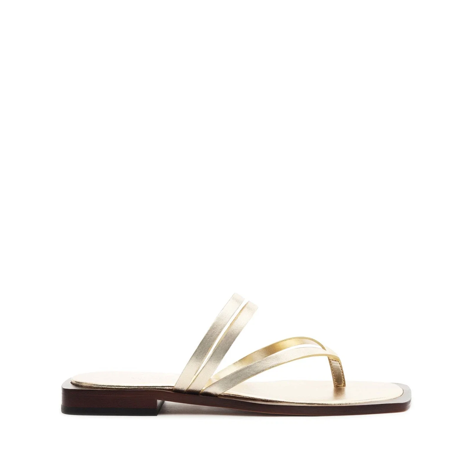 Schutz Rania Sandals Women's Platina Metallic Leather Square Toe HTAT949 - Image 2
