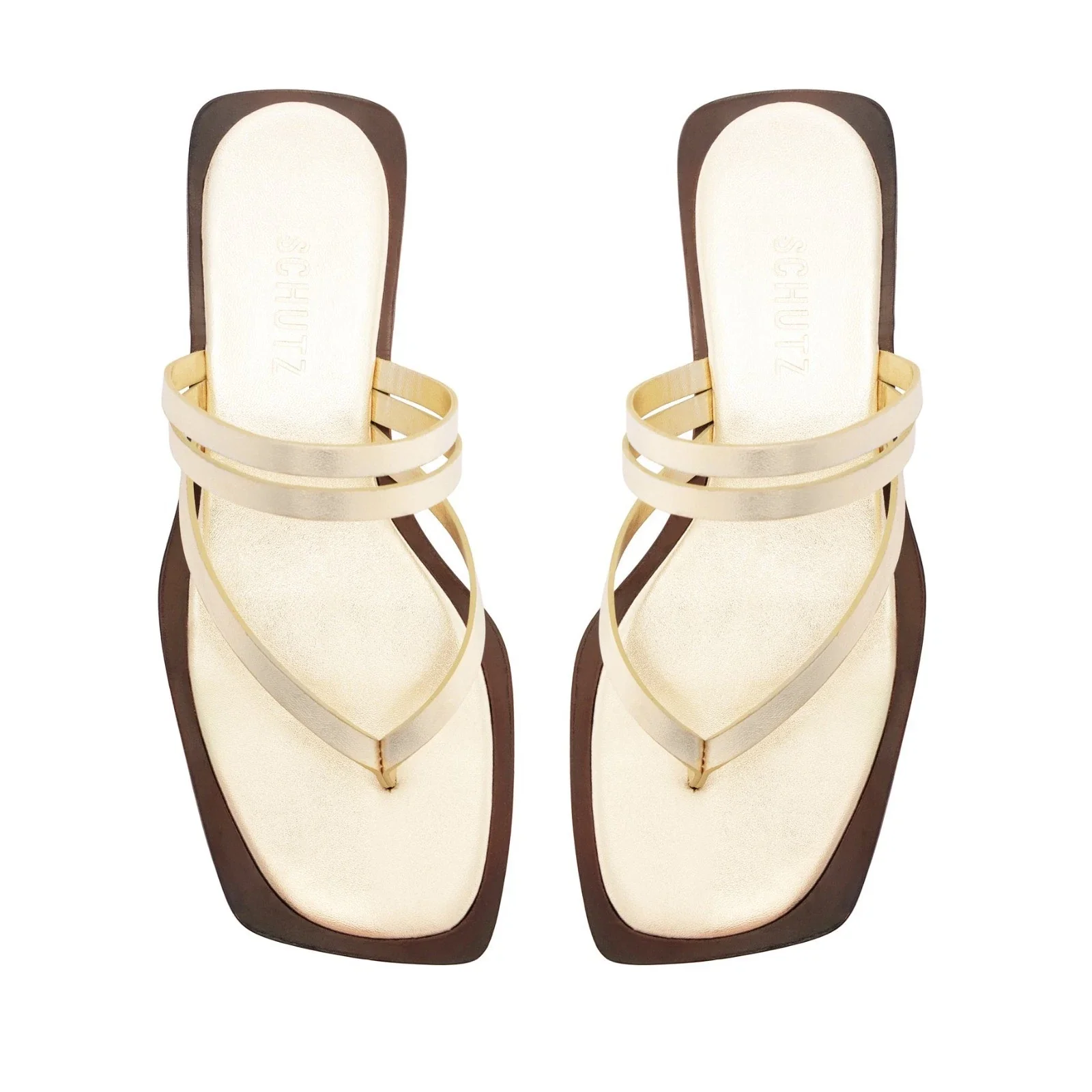 Schutz Rania Sandals Women's Platina Metallic Leather Square Toe HTAT949 - Image 4