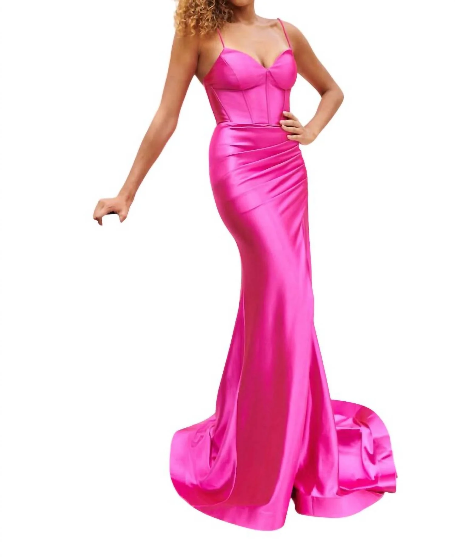 Sculpted Satin Corset Gown In Lipstick Red