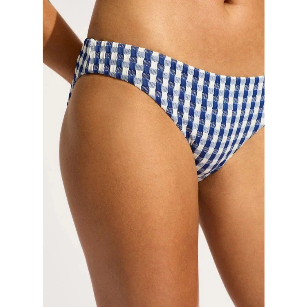 Seafolly Bella Bikini Bottom Women's Ultramarine Check Stretch Hipster JZZ987 - Image 5
