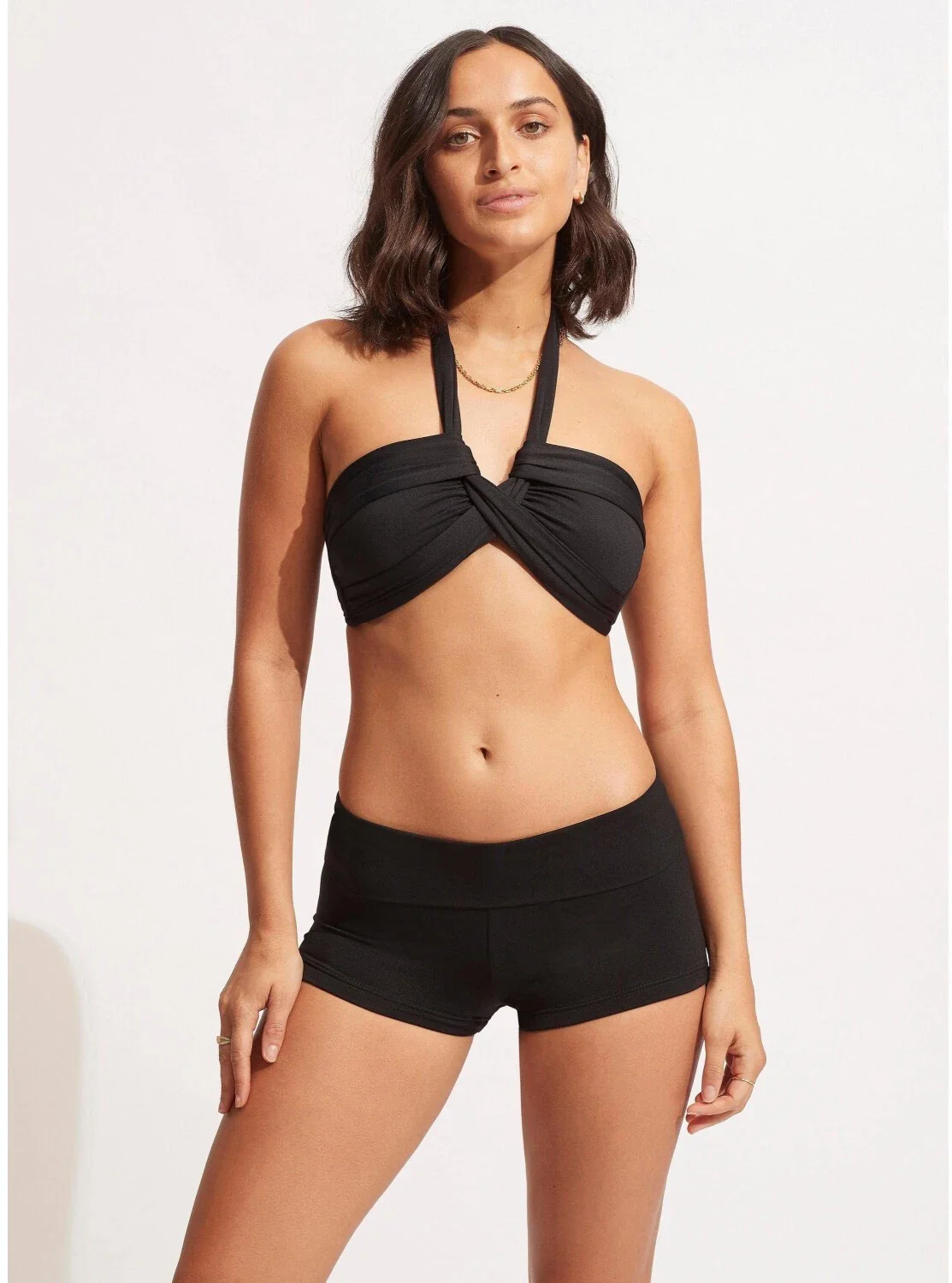 Seafolly Collective Roll Top Boyleg Women's Black Stretch Swimwear GBO2352