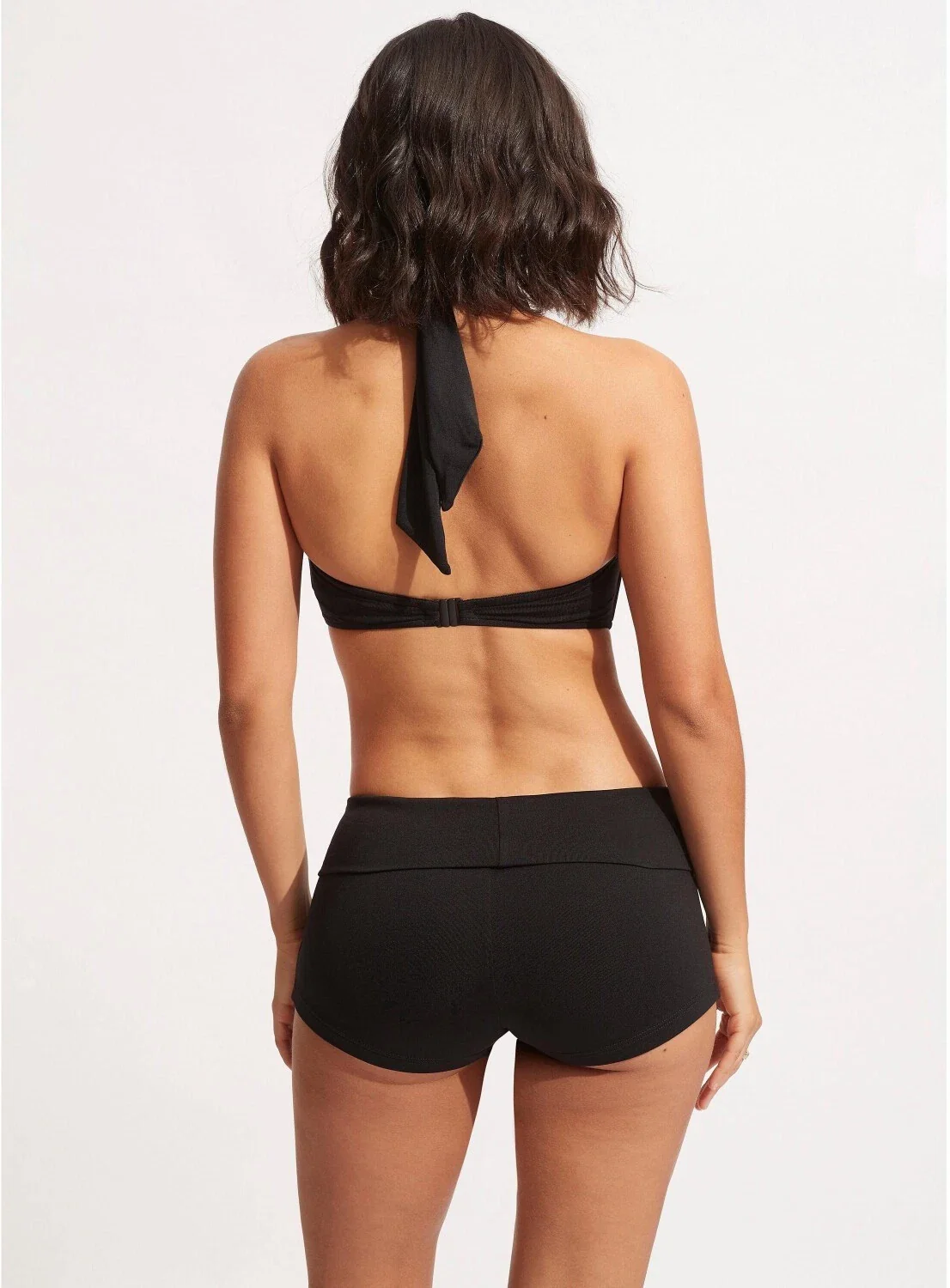 Seafolly Collective Roll Top Boyleg Women's Black Stretch Swimwear GBO2352 - Image 2