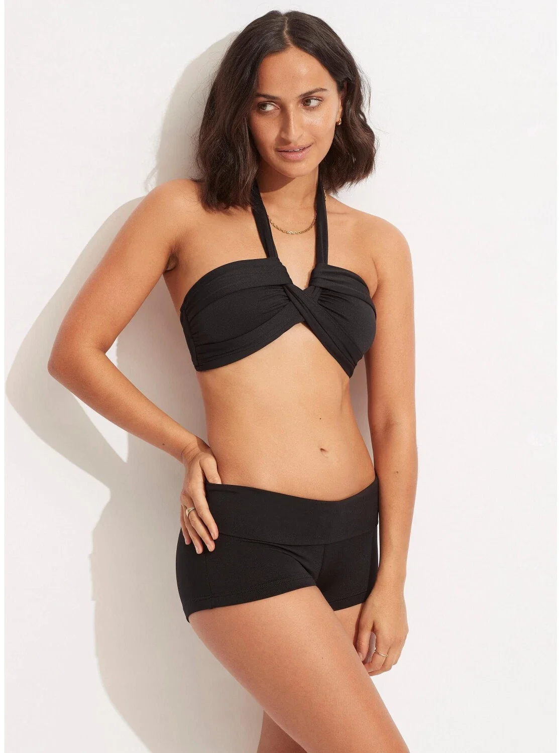Seafolly Collective Roll Top Boyleg Women's Black Stretch Swimwear GBO2352 - Image 3