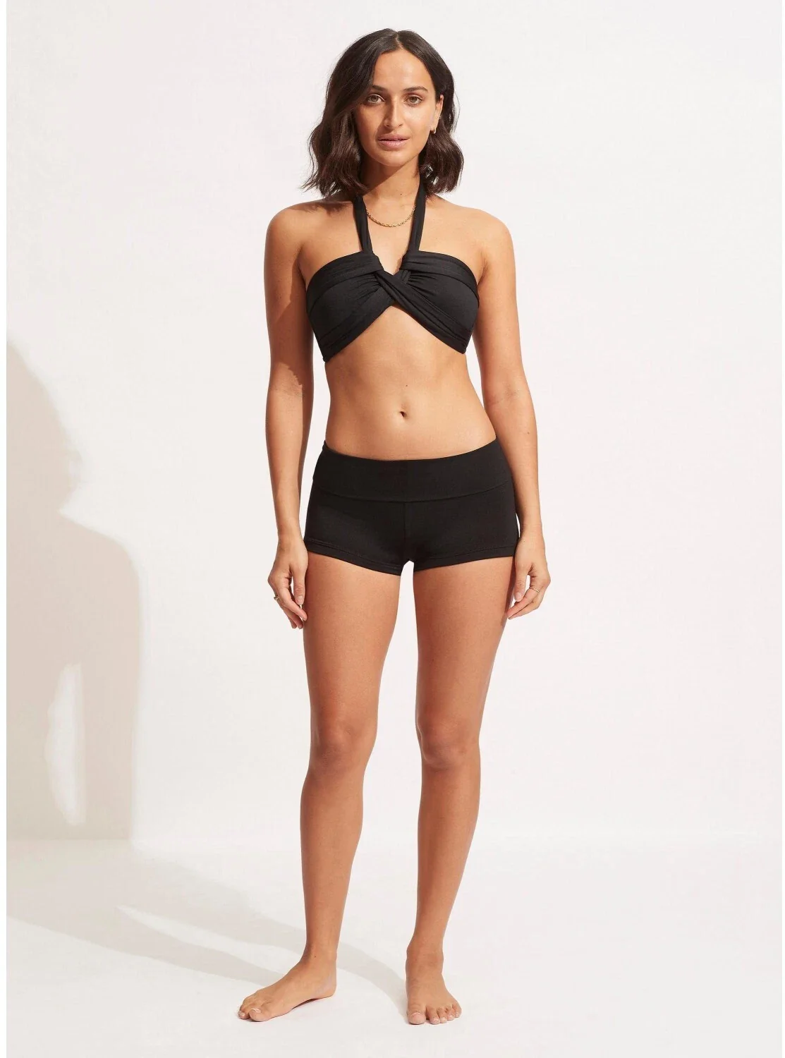 Seafolly Collective Roll Top Boyleg Women's Black Stretch Swimwear GBO2352 - Image 4