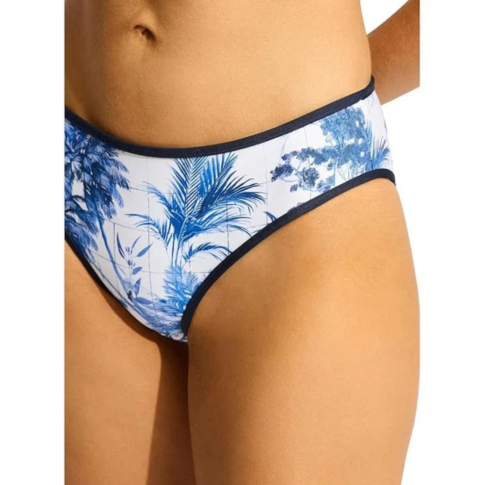 Seafolly Marbella Retro Bikini Bottom Women's Blue Tropical Mid Rise JZZ988 - Image 6
