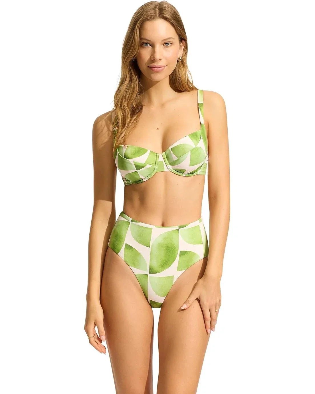 Seafolly Sunray Bikini Top Women's Sage Leaf Print Swimwear Underwire GBO2401