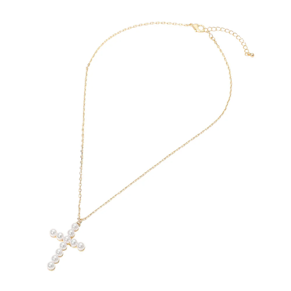 SECRET BOX_Genuine Gold Dipped Pearl Cross Pendant Necklace - Image 4