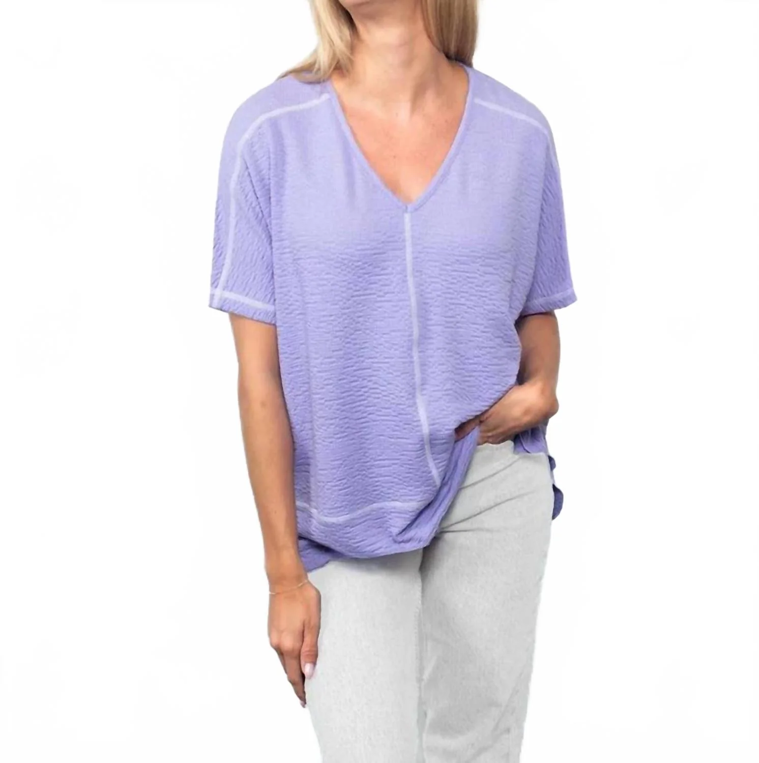 Seersucker Collection Button Shirt Top In Lavender