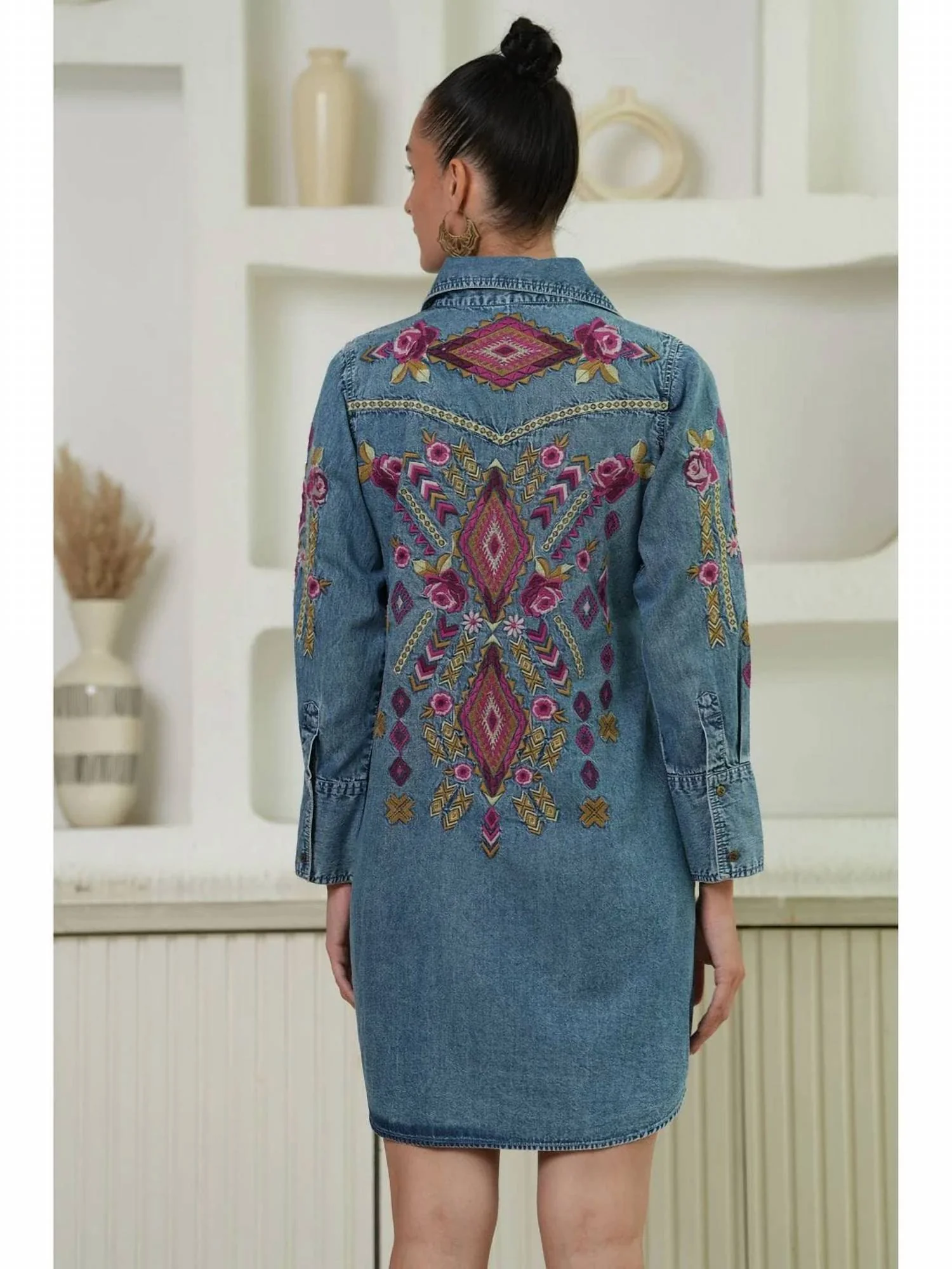 Selena Jean Dress In Ruby/ Gold /blue - Image 2