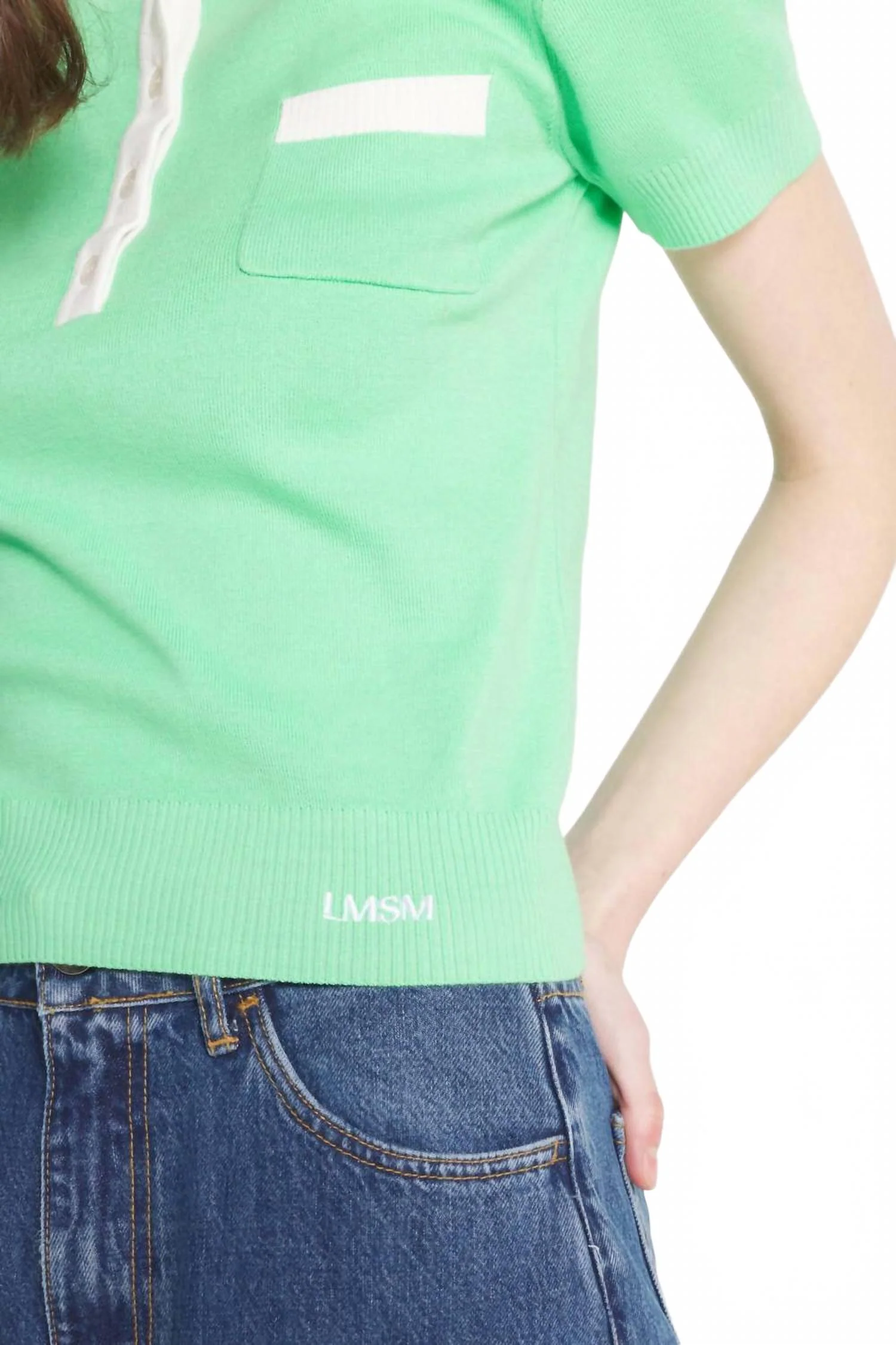 Seleste Short Sleeve Sweater In Green/off White - Image 2