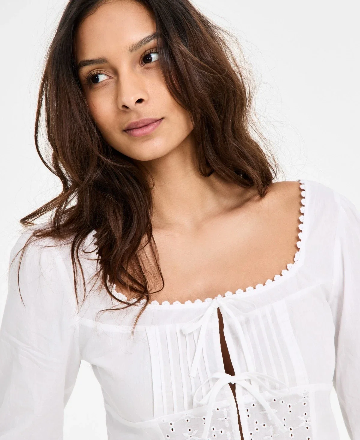 Self Esteem Crop Top Women's White Tie Front Eyelet Embroiderd Party PAL65 - Image 2