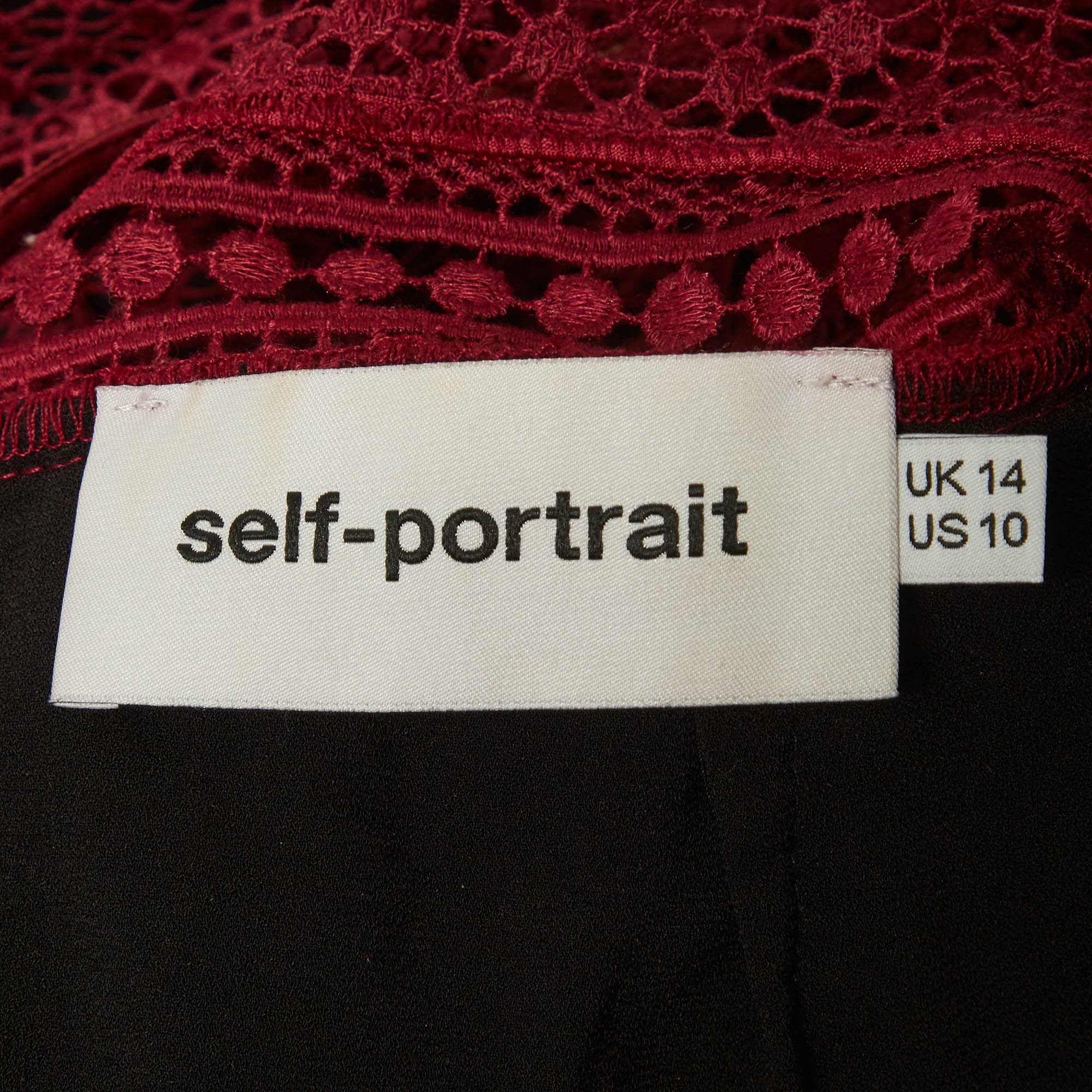 Self-Portrait Burgundy Guipure Lace Tiered Mini Dress - Image 5