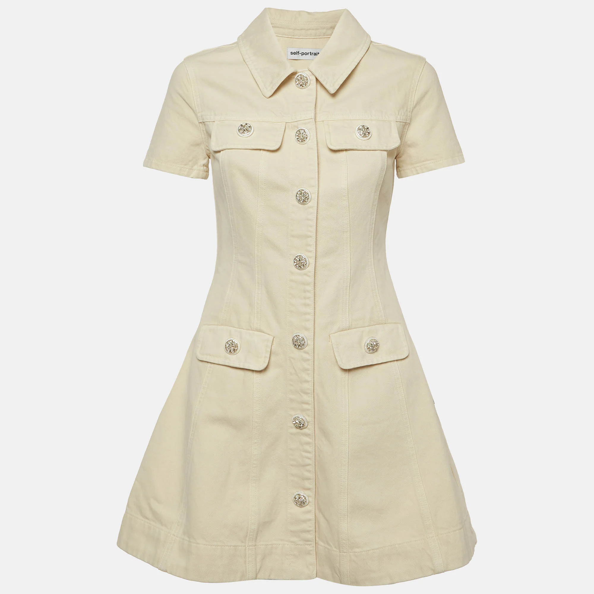 Self-Portrait Cream Denim Collared Mini Dress