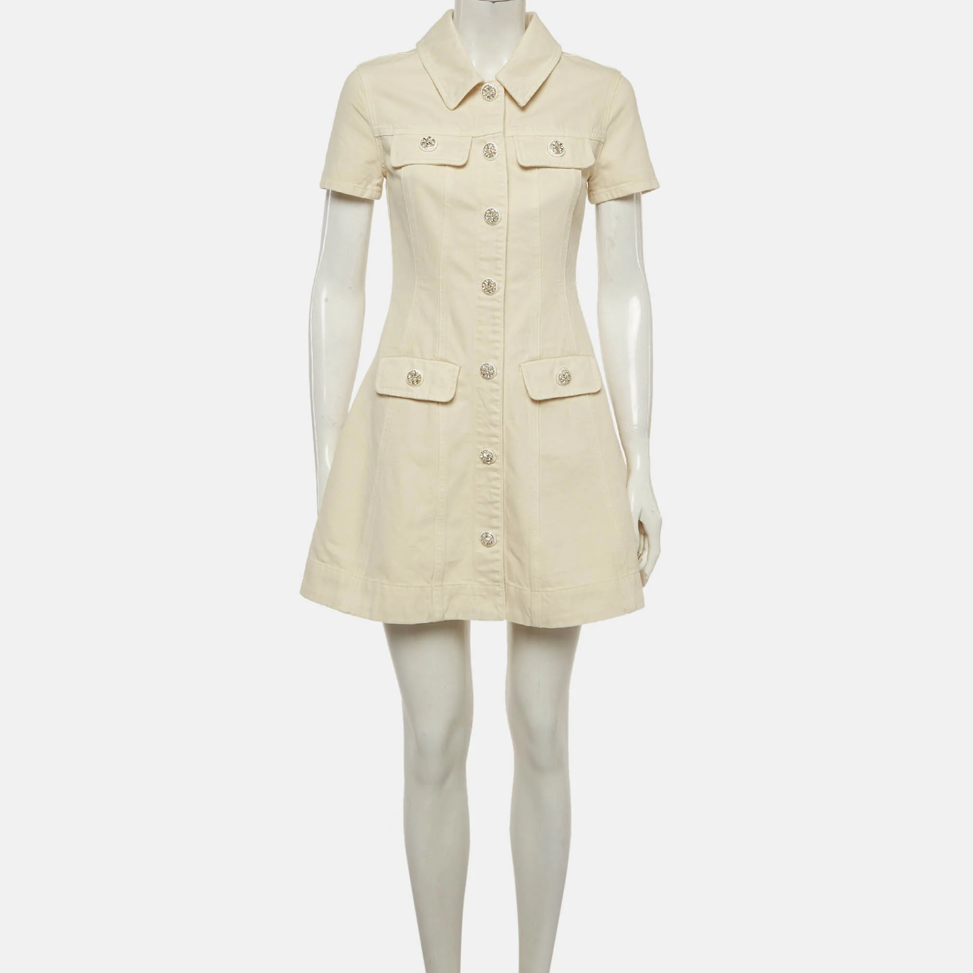 Self-Portrait Cream Denim Collared Mini Dress - Image 2