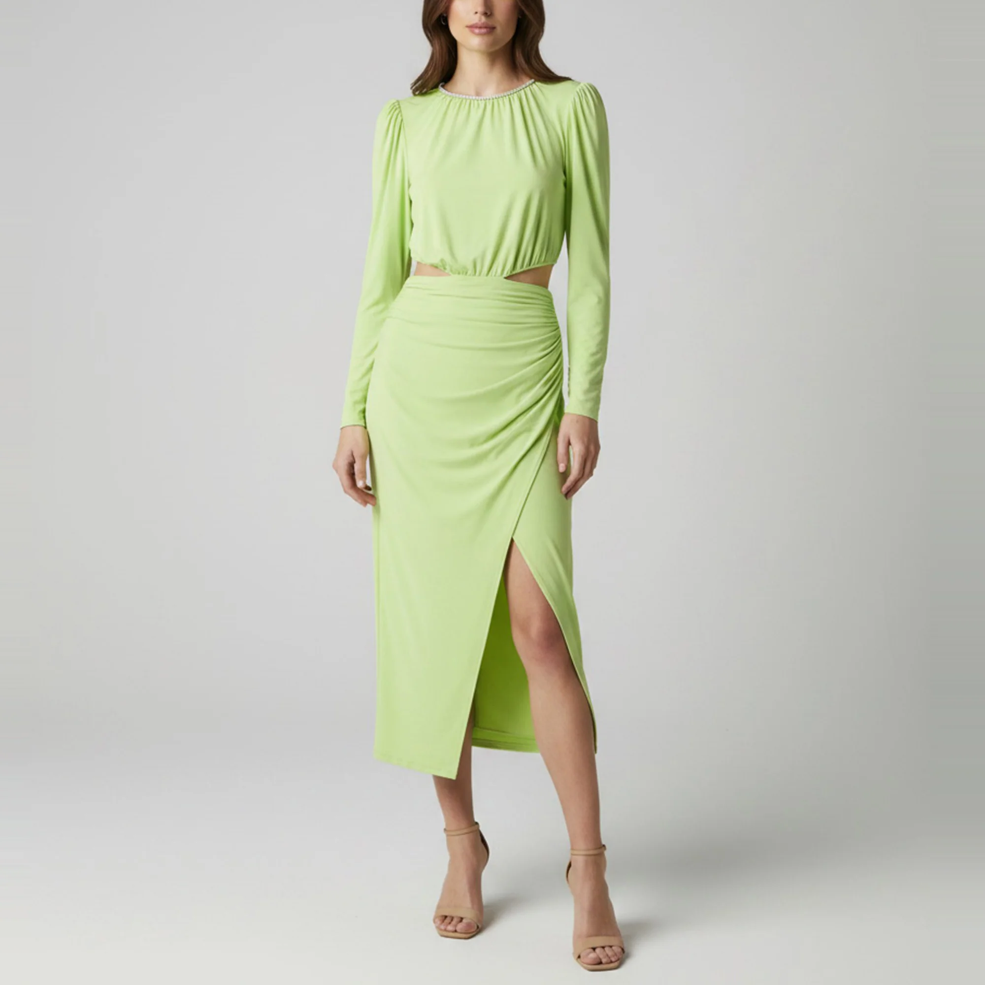 Self-Portrait Green Jersey Cut Out Midi Dress