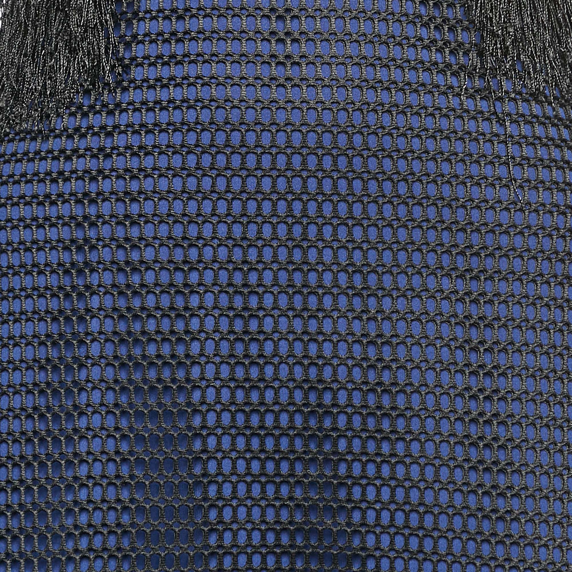 Self-Portrait Navy Blue/black Neoprene Flared Fringed Mini Dress - Image 4