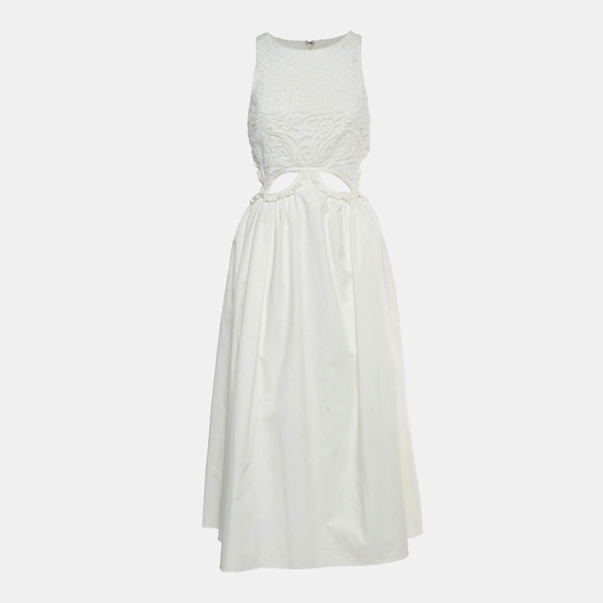Self-Portrait White Cotton And Guipure Lace Cut Out Midi Dress