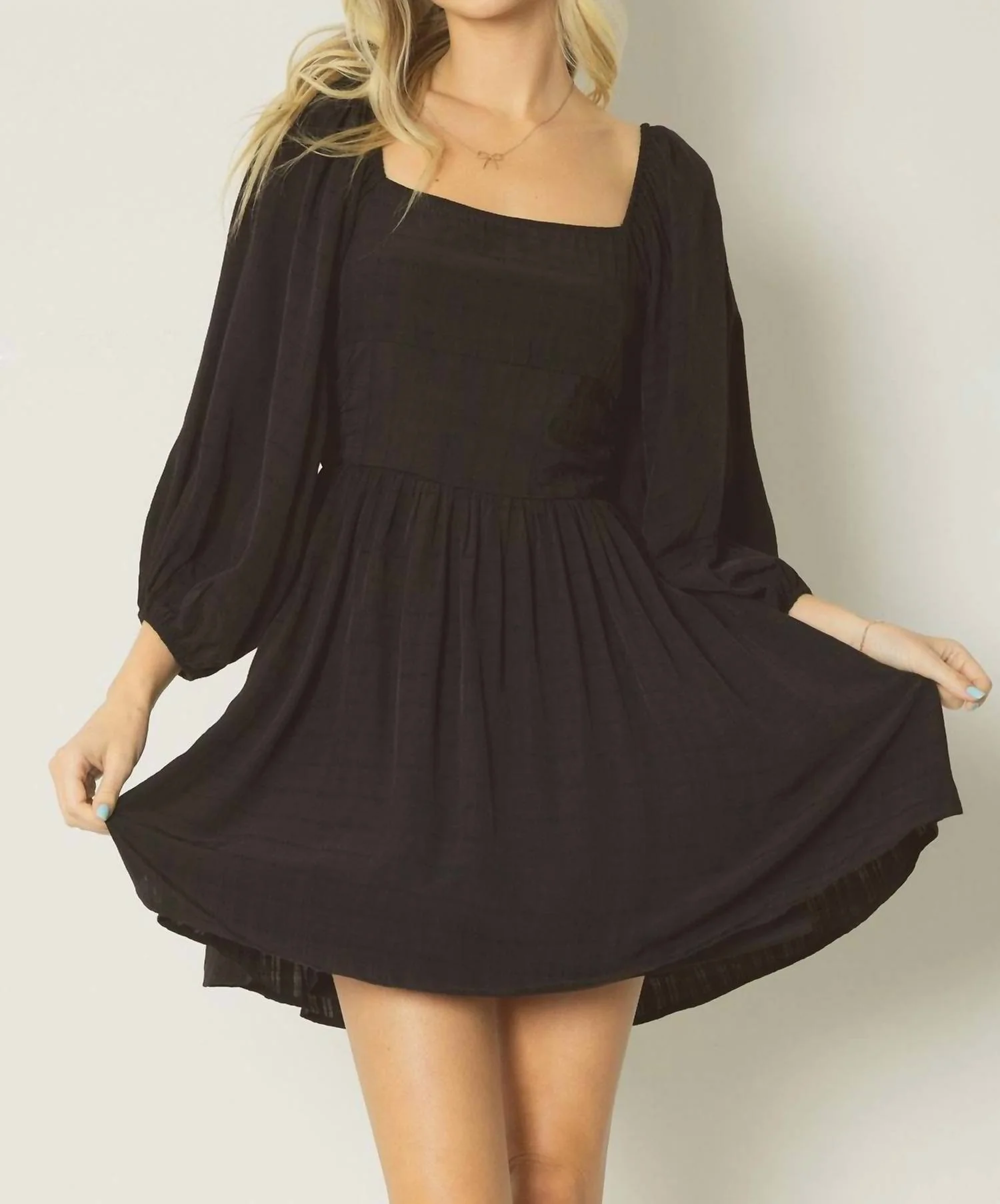 Self Tie Closure Mini Dress In Black
