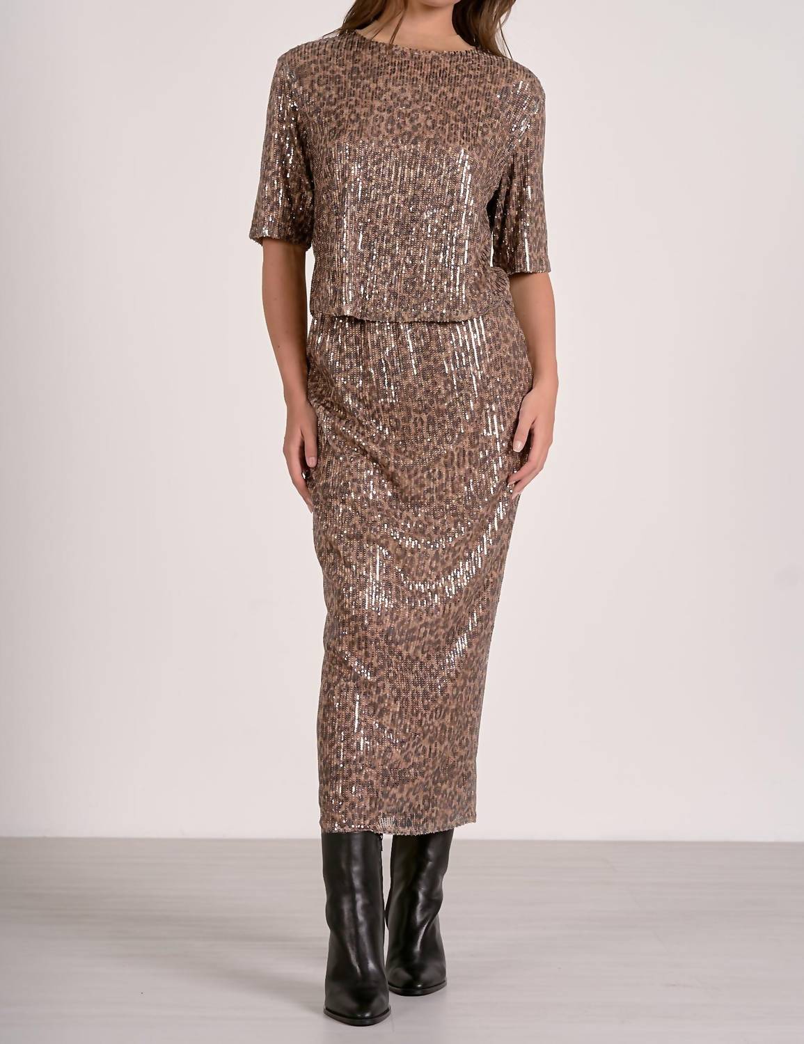 Sequin Cheetah Print Top In Beige - Image 3