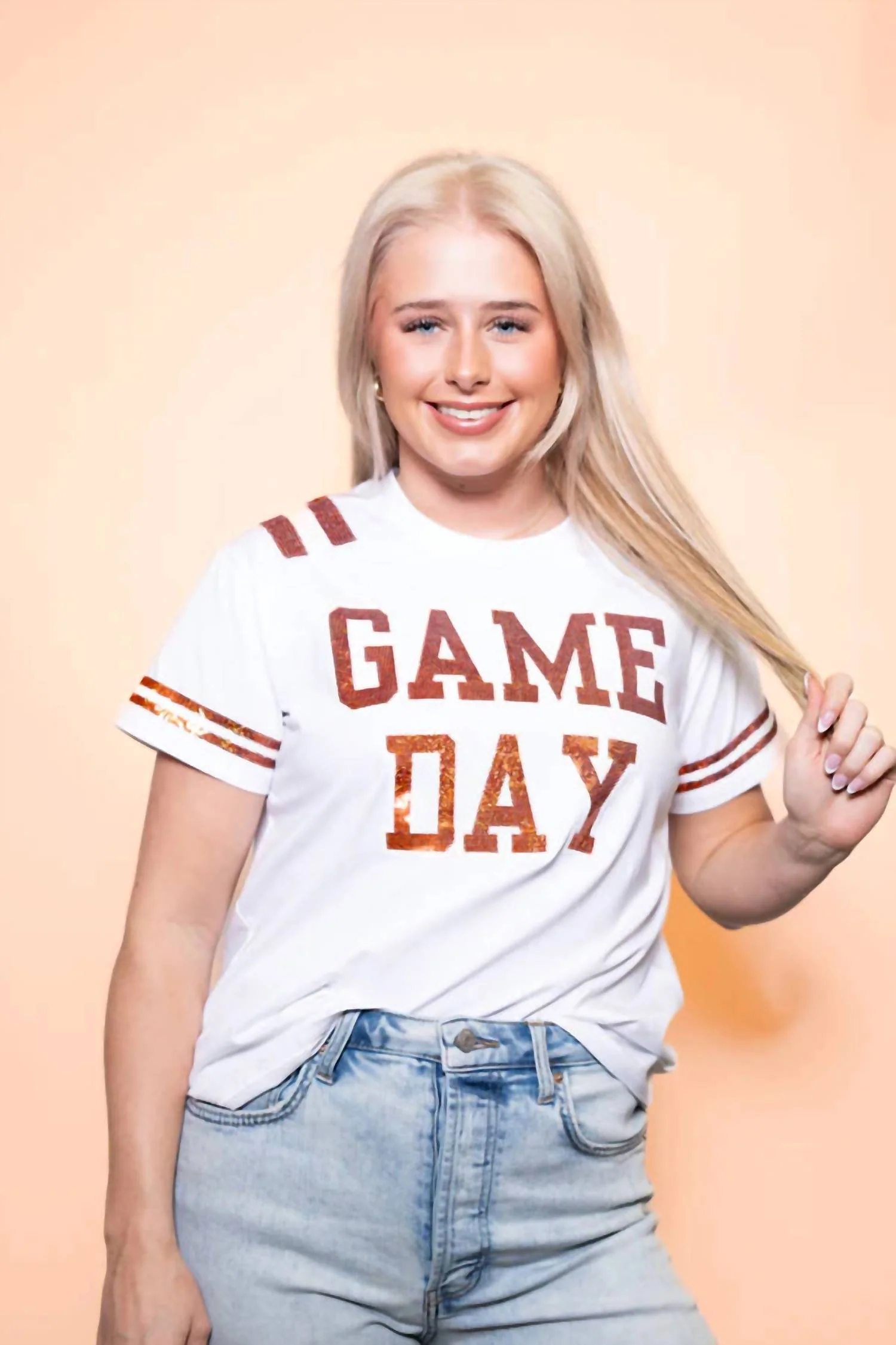 Sequin Design Gameday Shirt Top In White