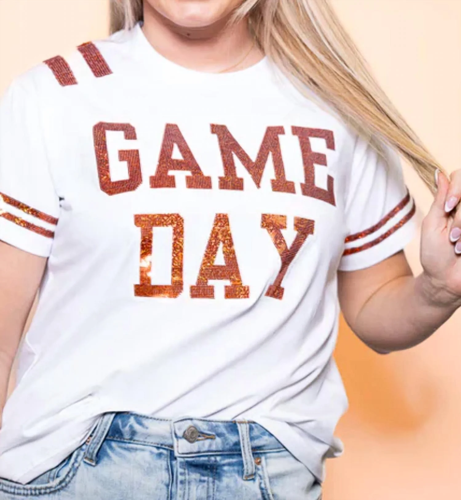Sequin Design Gameday Shirt Top In White - Image 2
