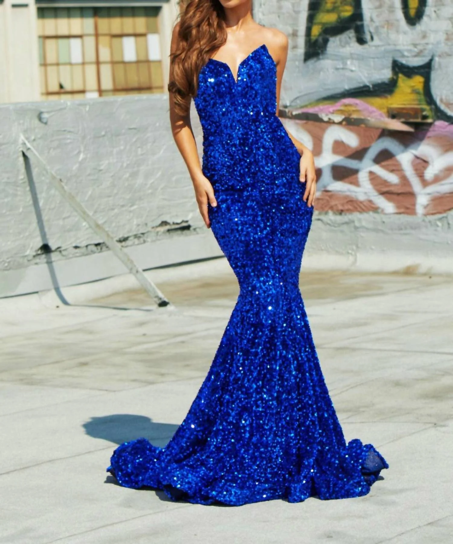 Sequin Evening Gown In Cobalt