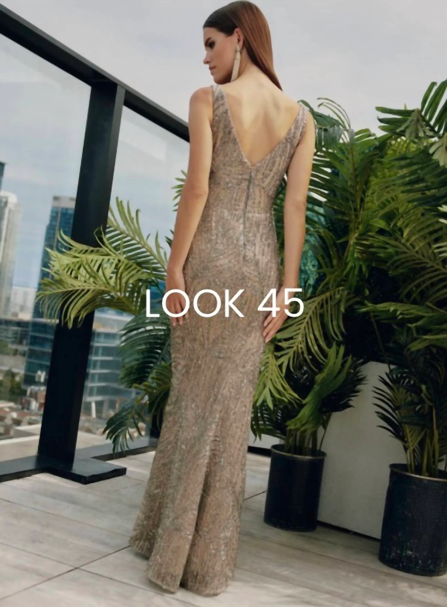 Sequin Tulle Gown In Taupe - Image 2
