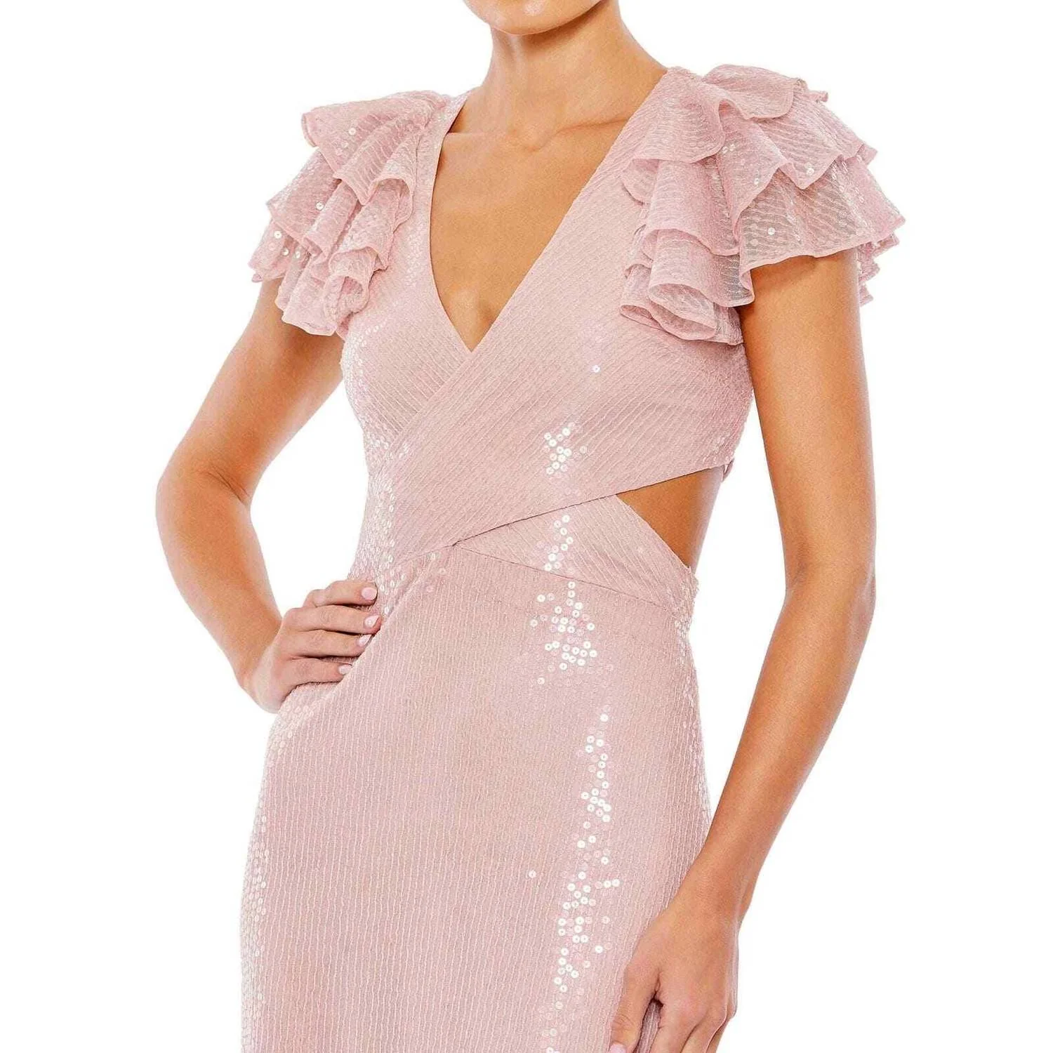 Sequined Cut Out Lace Back Gown In Rose Pink - Image 3