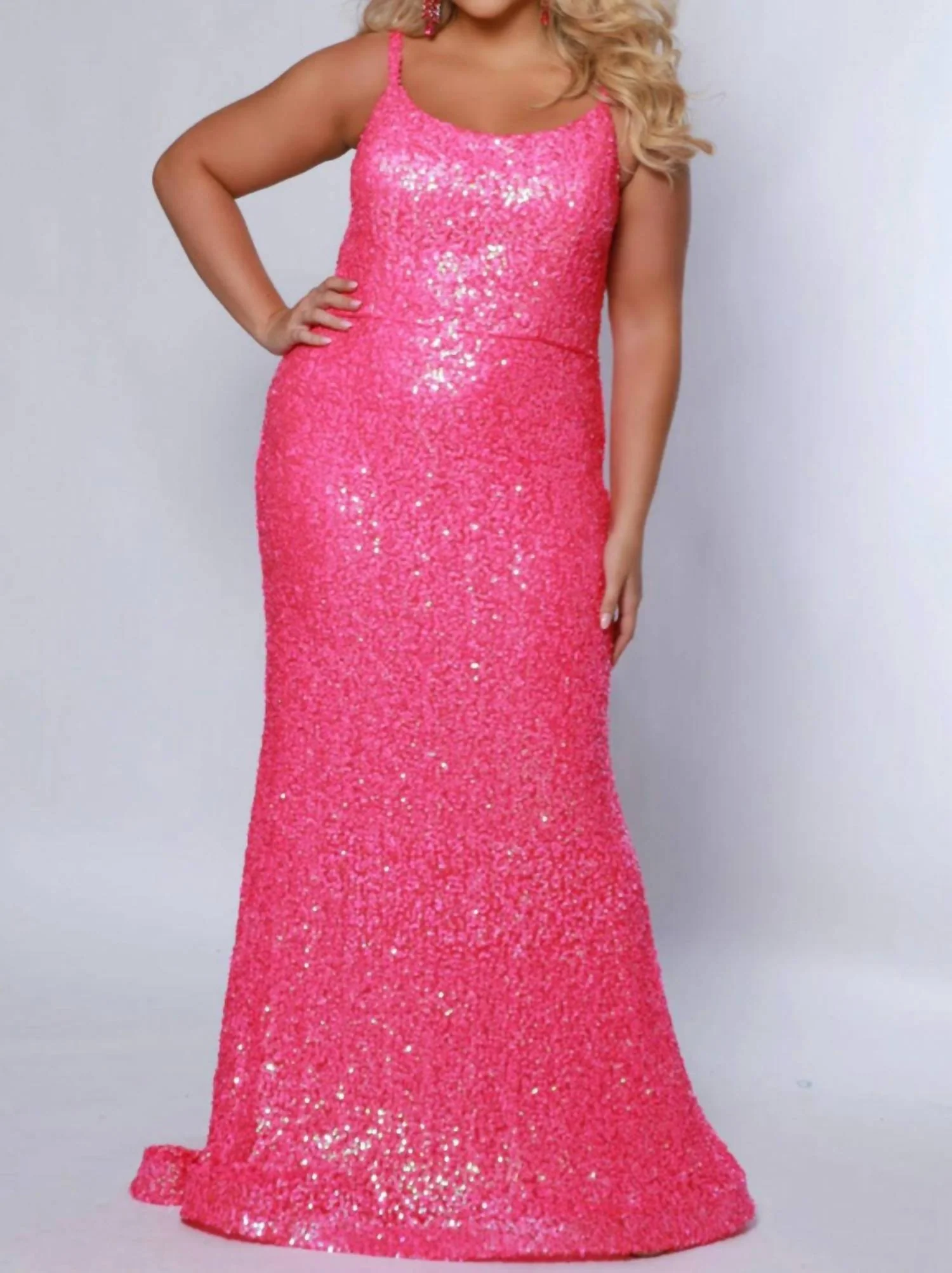 Sequined Maxi Dress In Hot Pink