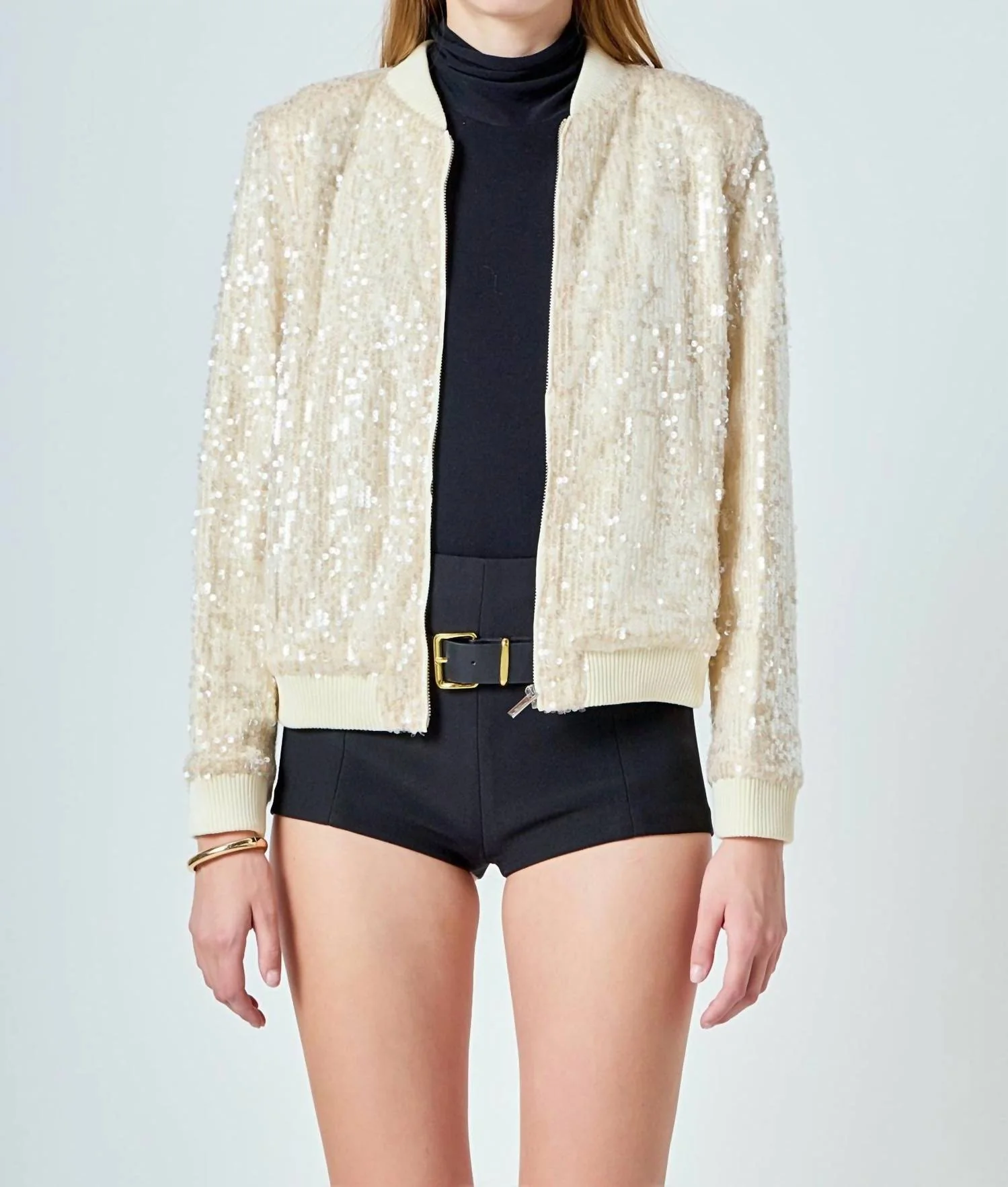 Sequins Bomber Jacket In Nude - Image 2