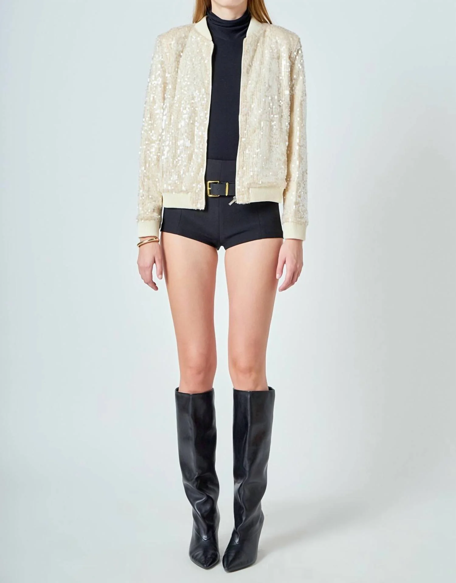 Sequins Bomber Jacket In Nude - Image 5